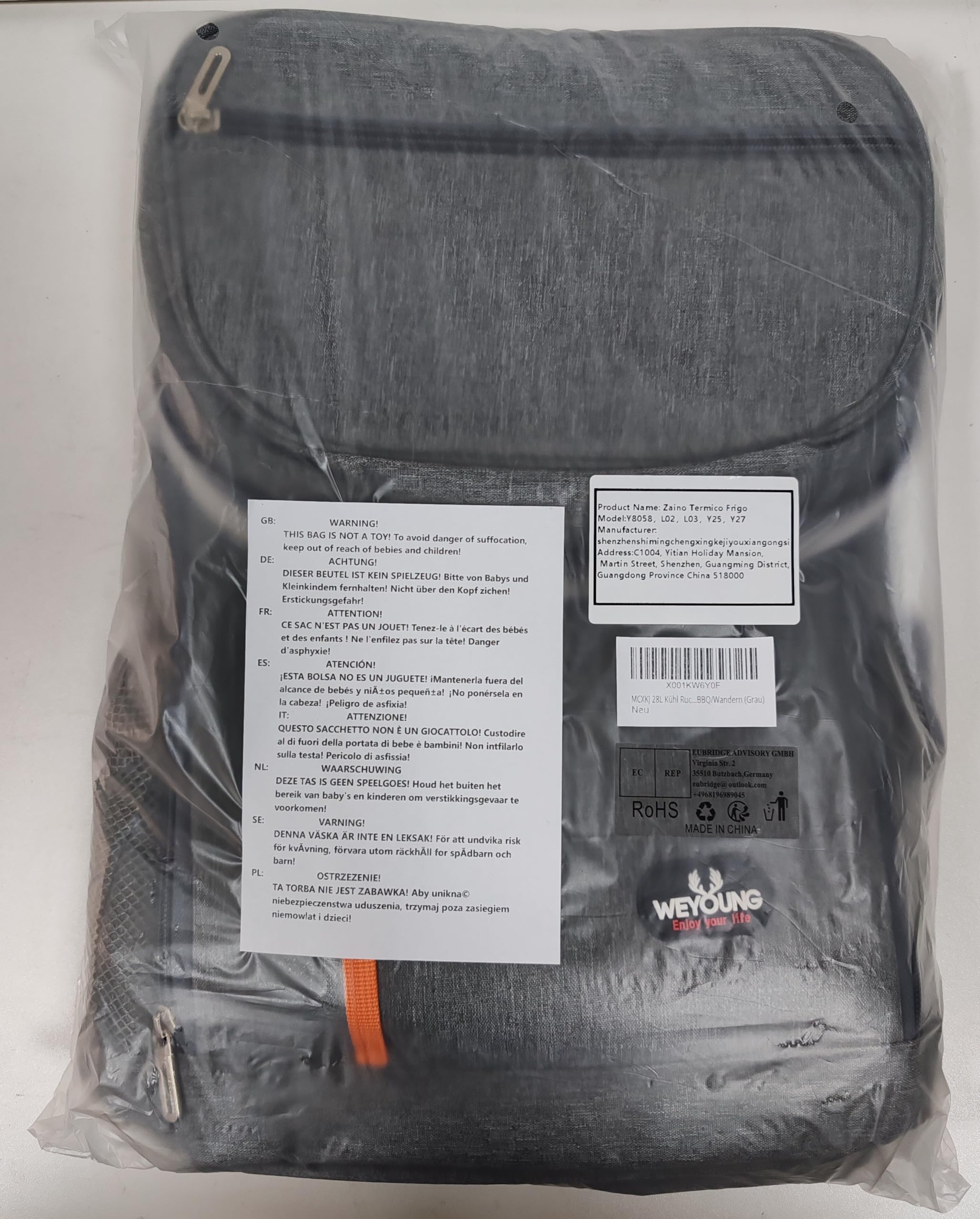28L Kühl Rucksack Kühlrucksack Kühltasche Picknicktasche Groß Isoliert Cooler Bag Männer Frauen für Strand/Picknick/Camping/Grill/BBQ/Wandern (Grau)