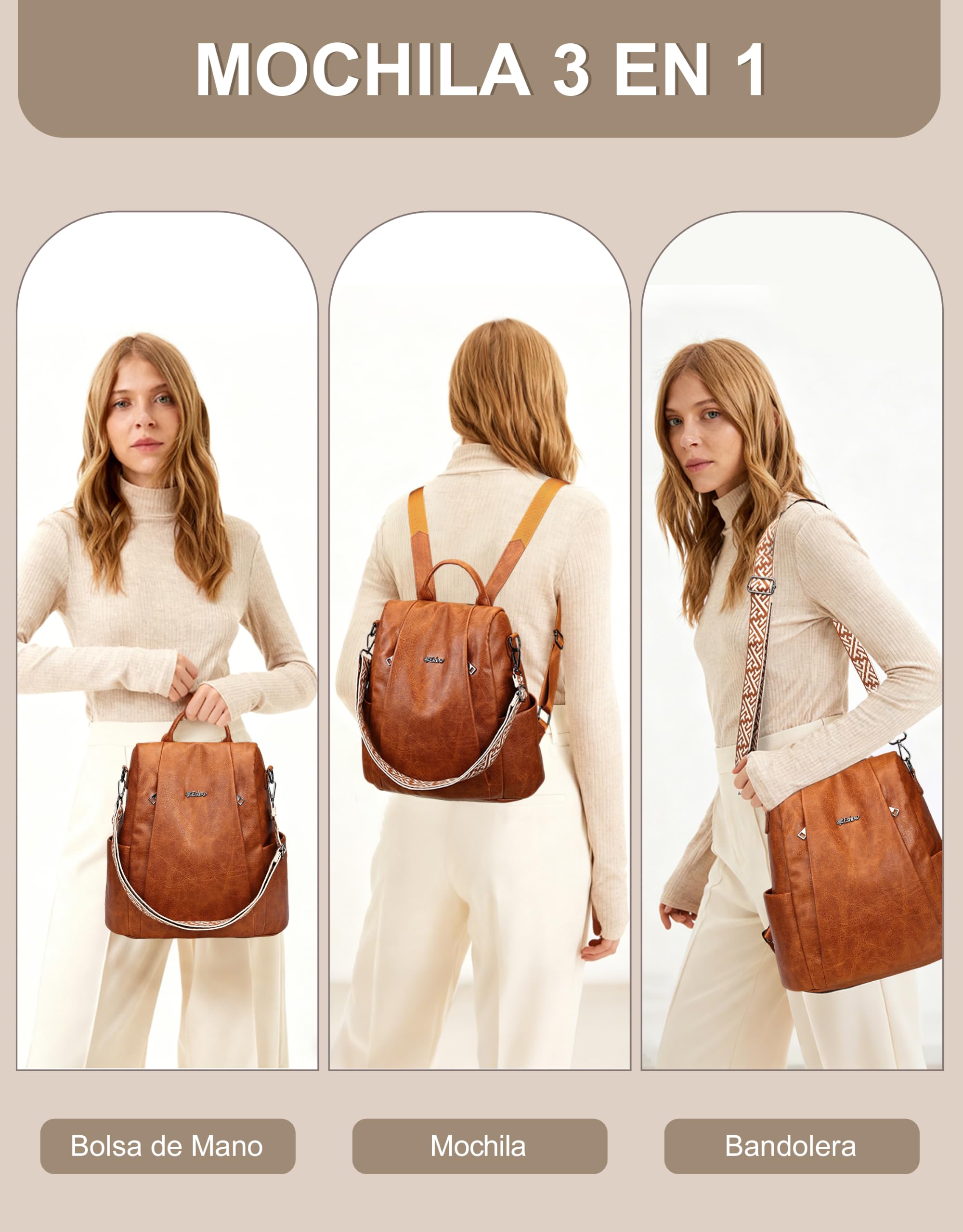 Mochila Mujer Antirrobo con Protección RFID y Bolsillo Pequeño