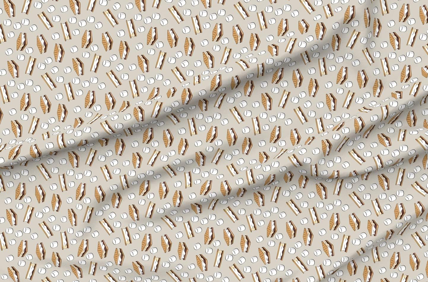 Spoonflower Fabric - Marshmallows Beige Camping Little Arrow Food Sweets Summer Printed on Organic Cotton Sateen Fabric by The Yard - Sewing Quilting Apparel Home Decor