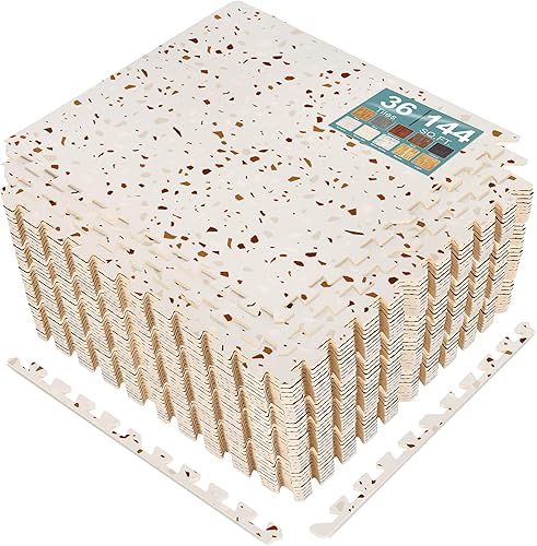 Miniatura 69 de Sorbus Azulejos de grano de madera de 80 pies cuadrados, tapete de espuma EVA entrelazado de azulejos de 3/8 pulgadas de grosor, rompecabezas