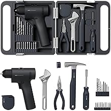 Kit de herramientas dom&eacute;sticas HOTO de 25 piezas con taladro sin escobillas de 16 V, pantalla inteligente, par de torsi&oacute;n de 50 N&middot;m, 32 configuraciones de par, carga USB-C, luz LED, incluye martillo, llave, alicates, 8 brocas, 10 brocas