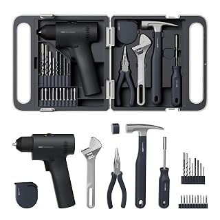 HOTO 25PCS Household Tool Kit with 16V Brushless Drill 50 N·m High Torque | Smart Display, 2 Torque Settings, USB-C Charging, LED Light, Includes Hammer, Wrench, Pliers, 8 x Drill Bits, 10 x Bits - Amazon product rated Grade A