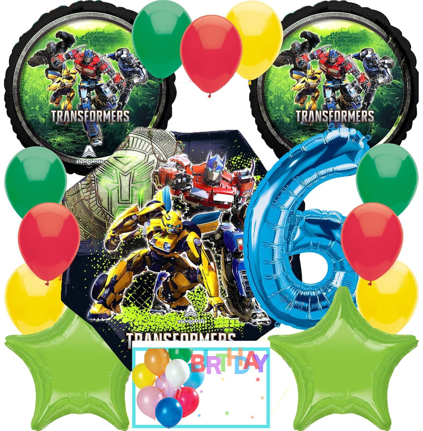 Anagram Foil Balloons, For Rise of the Beast Transformer's Party Theme Collection, Party Accessory, Multicolor, Licensed, 6th Birthday