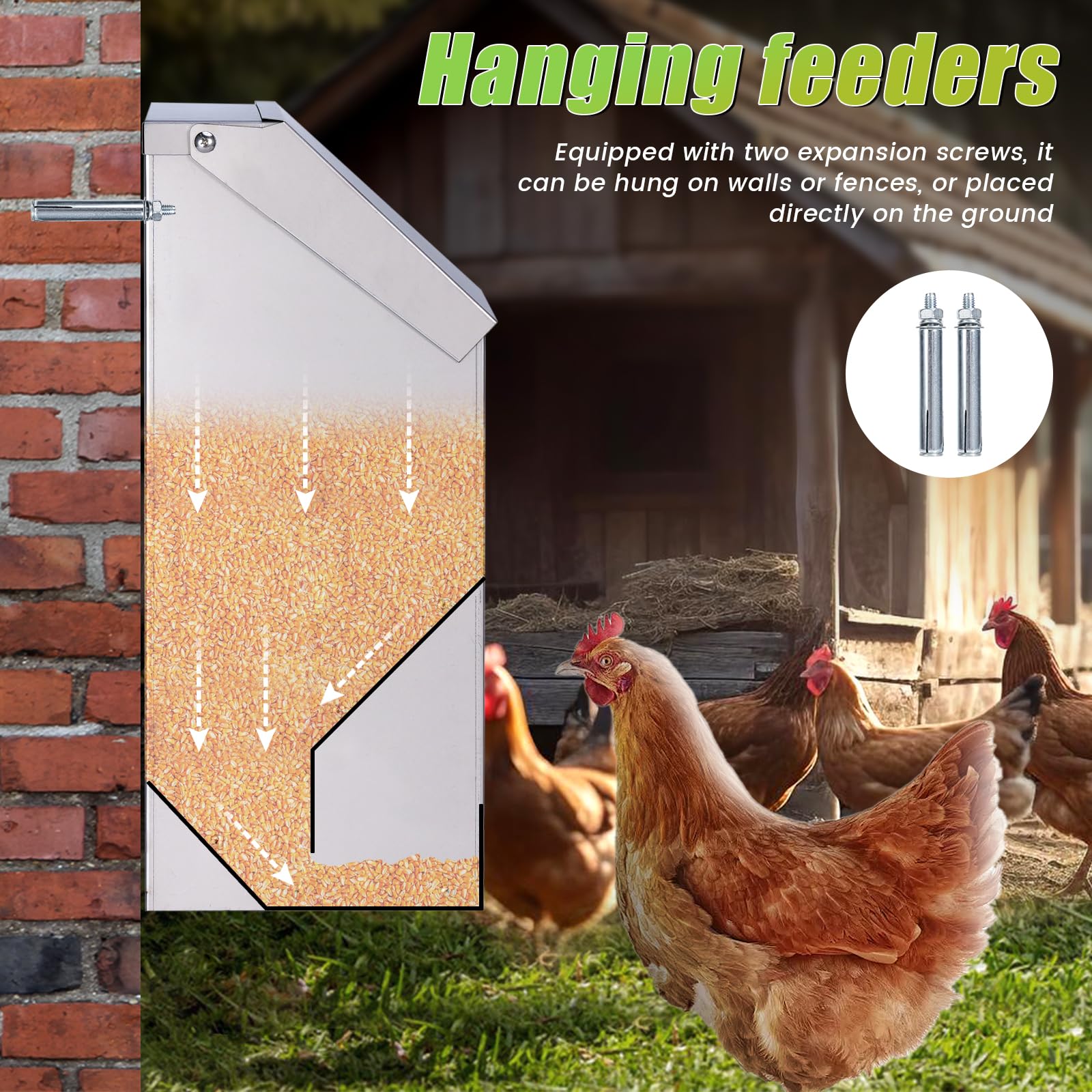 Comedero AutomáTico para Pollos, 10 Kg Comedero Colgante de Acero Inoxidable para Aves de Corral con Bebedero para Pollos, Sin Desperdicios, Comedero para Gallinero Exterior para Patos, Gansos