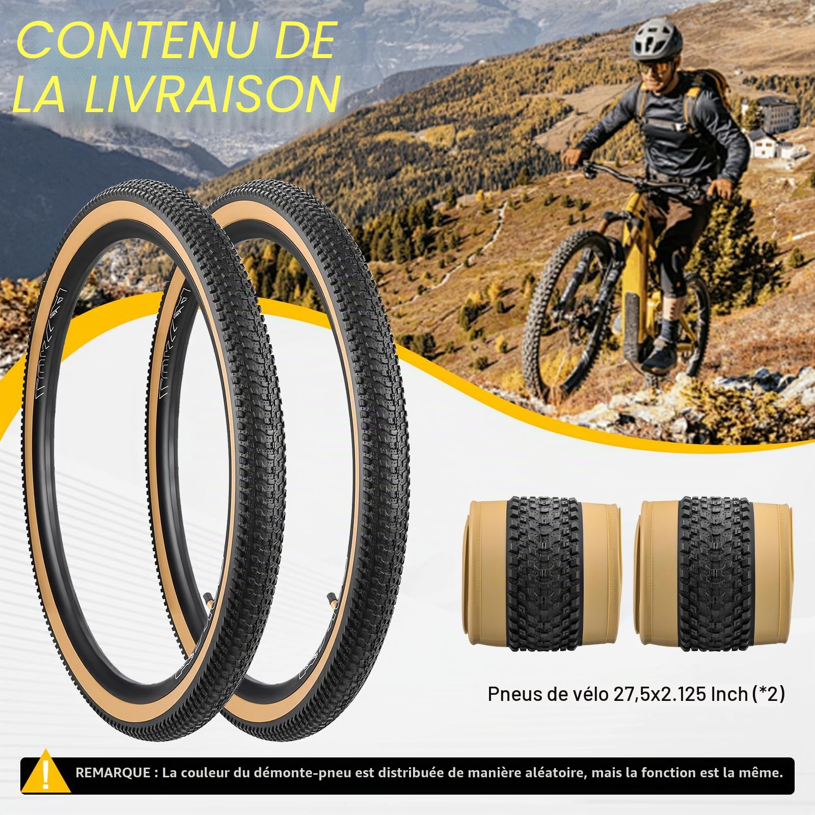 MEGHNA Lot de 2 pneus de vélo pliables 24/26/27,5 x 2,125 pouces 30TPI pour VTT et vélo de ville