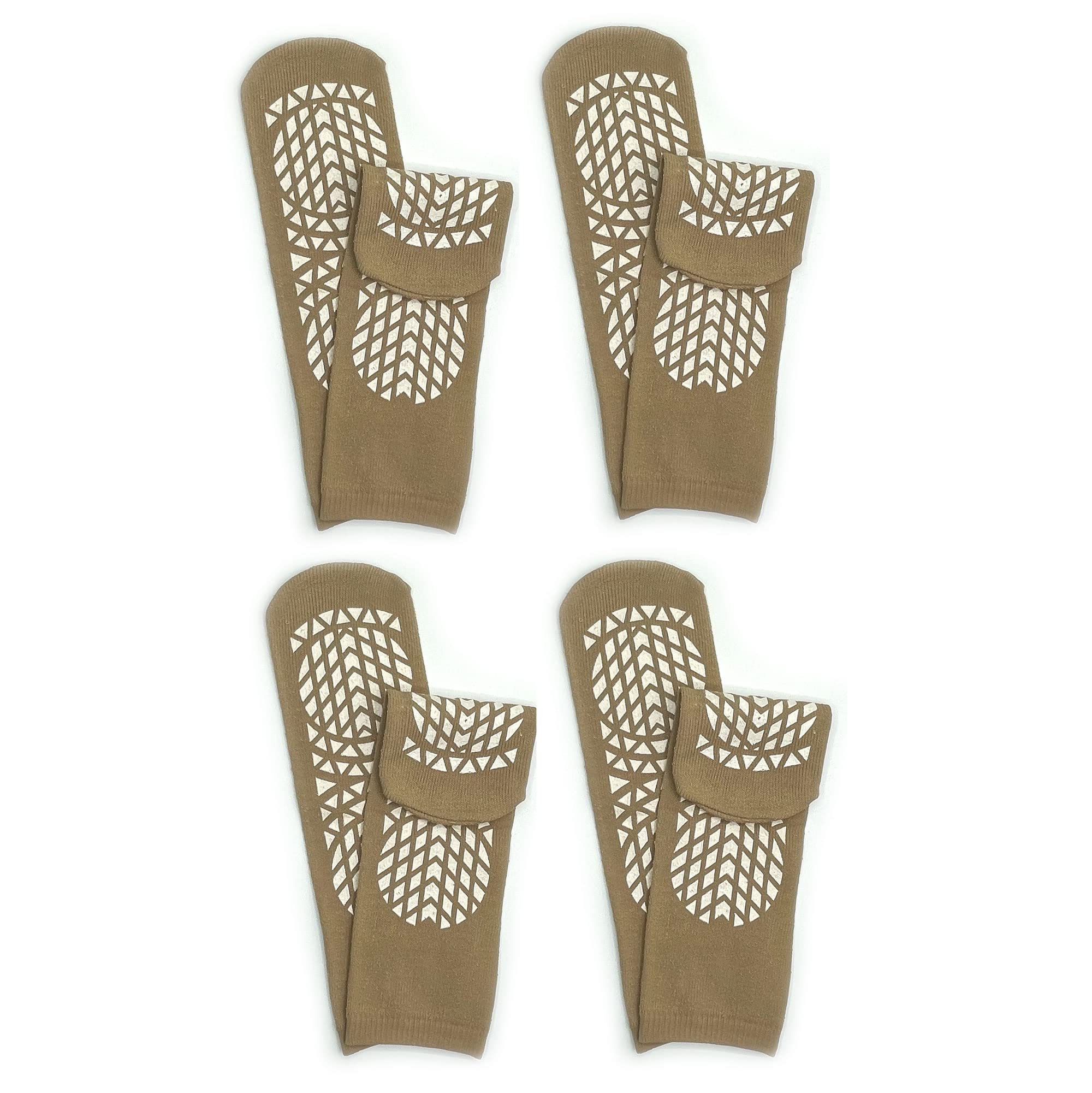 Secure Step Double-Sided Tread Non Slip Safety Socks, 4 Pair (Large, Tan)