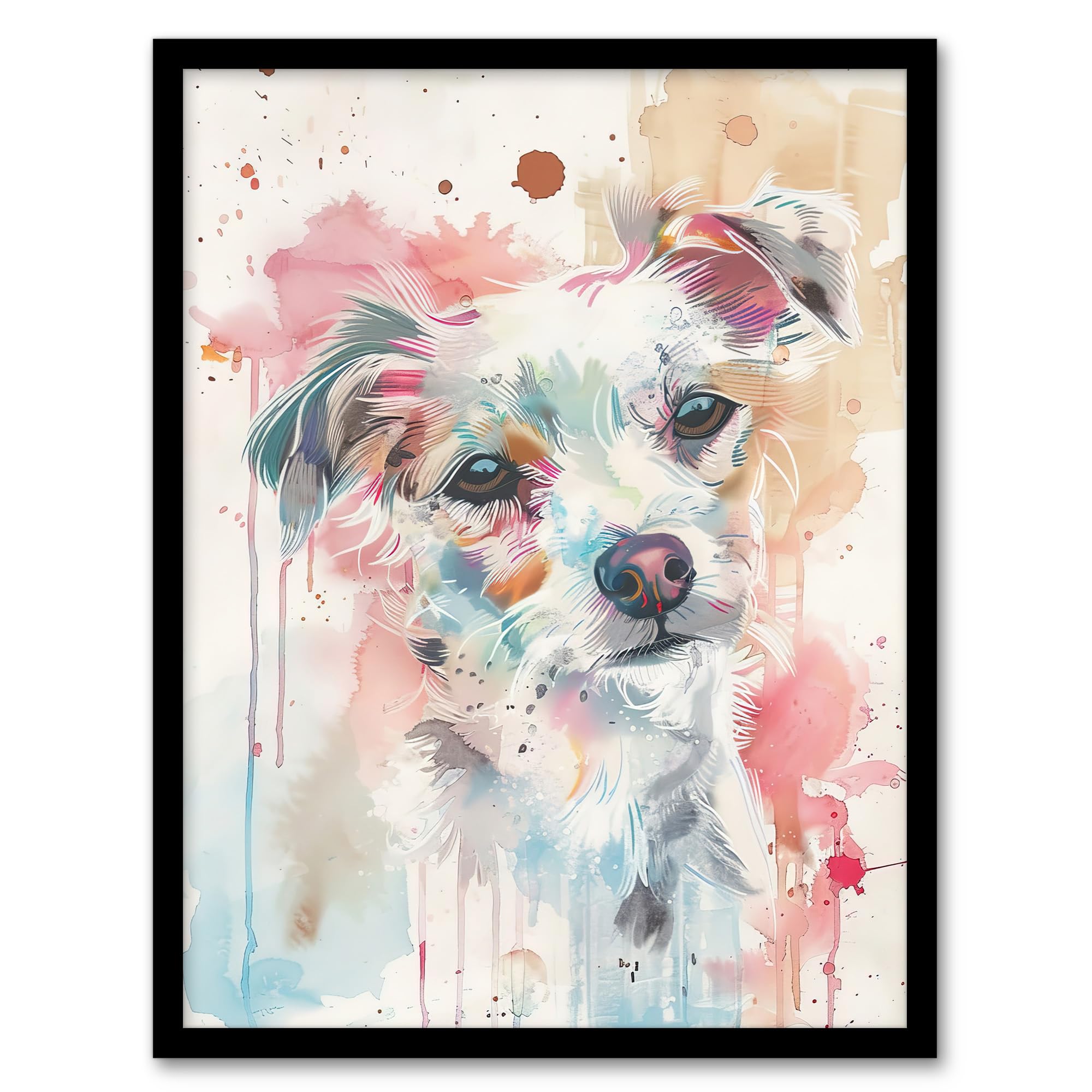 Dog Lover Watercolour Portrait Framed Art Print - Pink Light Pastel - W12 x H16 inch