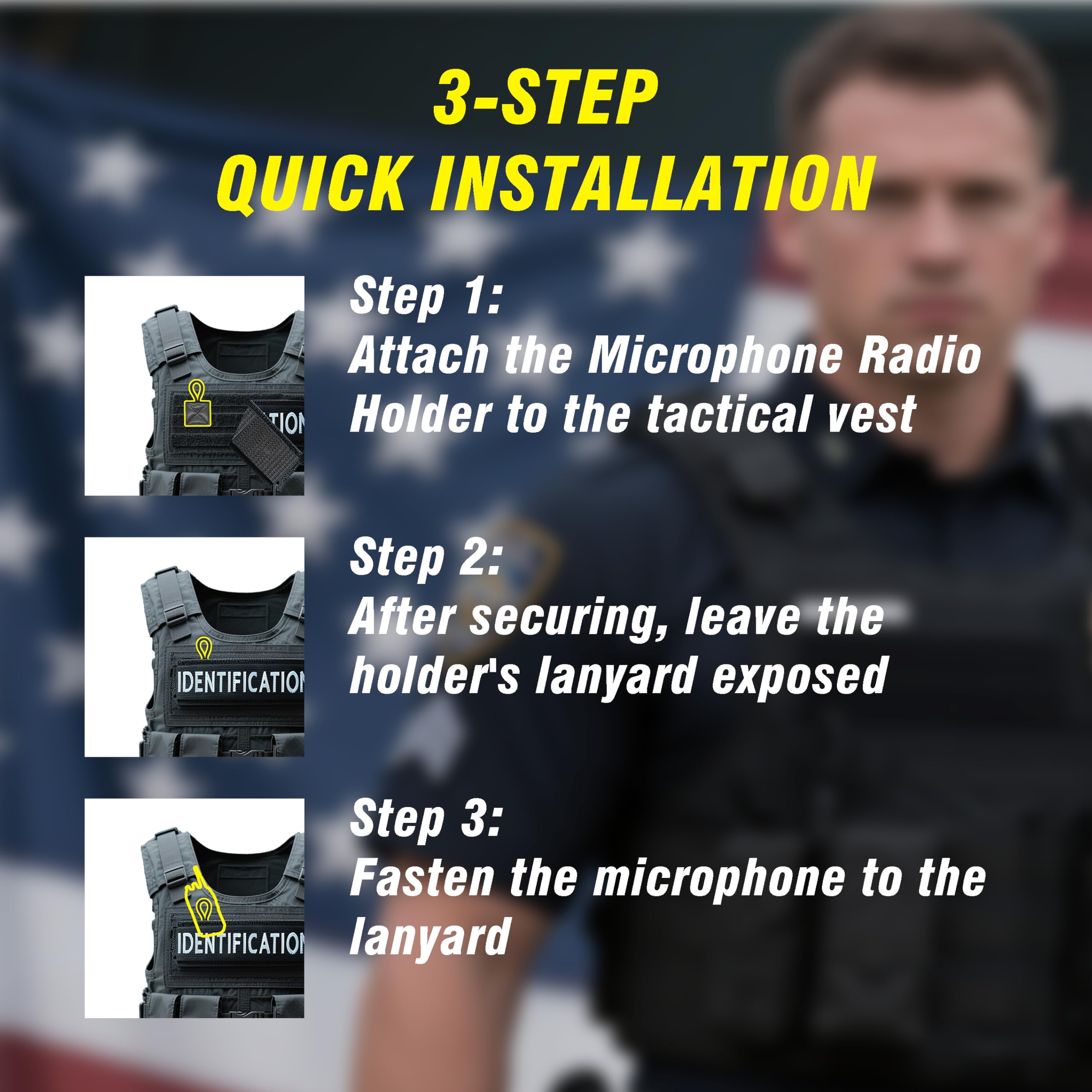 4 soportes de radio para micrófono, clips de micrófono para chaleco de aplicación de la ley, soporte de micrófono de radio negro para accesorios de chaleco