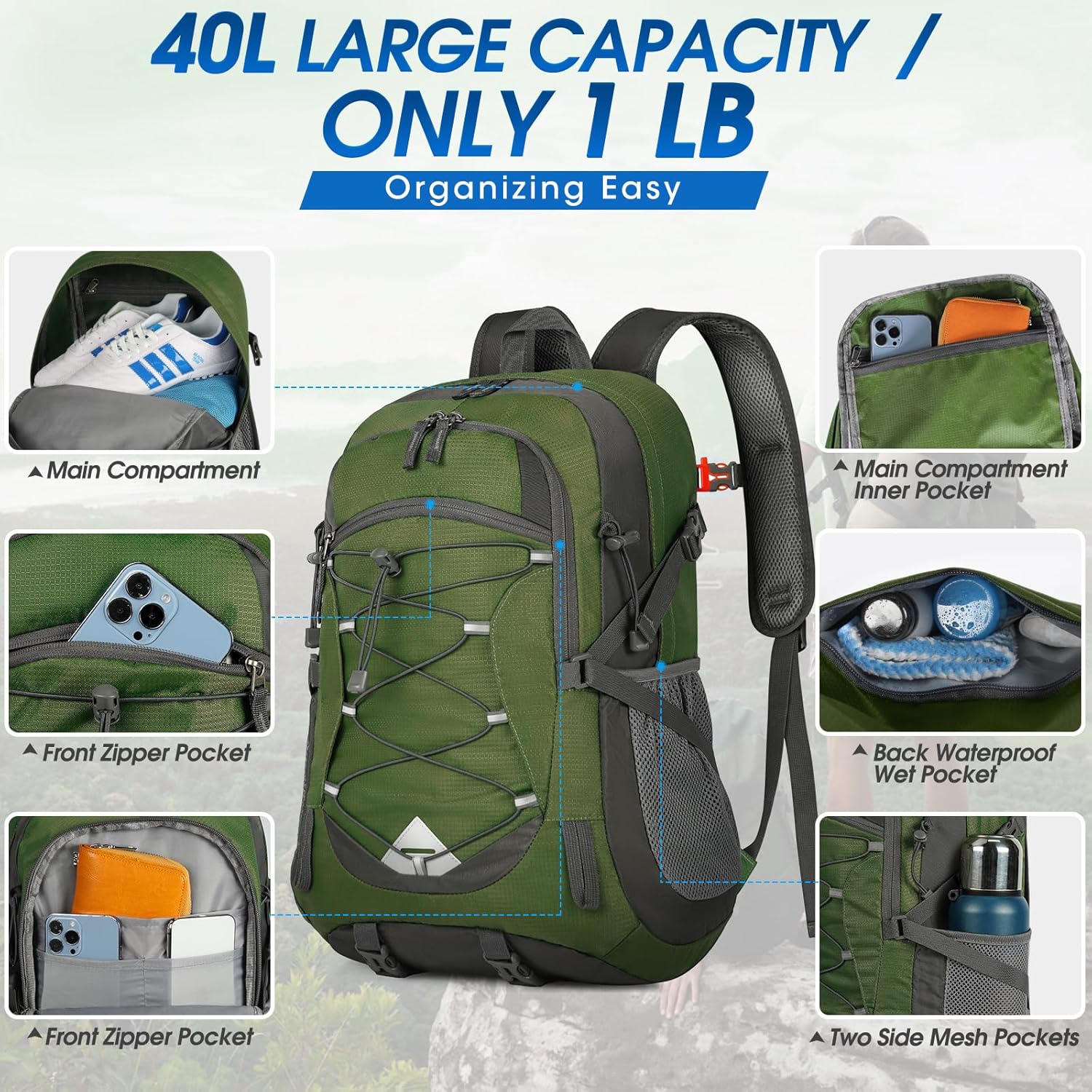 IGOLUMON Hiking Backpack 40L Packable Lightweight Camping Backpack Men Women Waterproof Hiking Daypack Outdoor Travel Daypack - Image 2