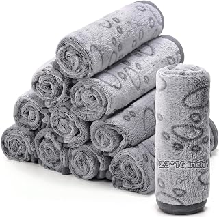 Tegeme 12 Pieces Pet Blanket Soft Fleece Dog Fluffy Doggie Warm Felt Throw Spring Cute Paw Print Puppy Kitten Sleep Mat Bed Covers for Cat(23 x 16 Inch,Gray)