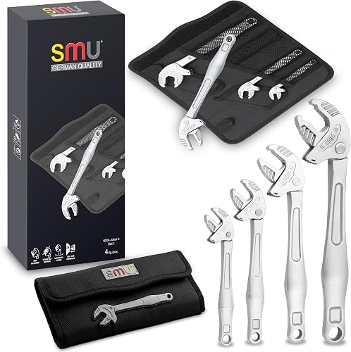 4-Piece Adjustable Wrench Set,Self-setting spanner set with Self Tightening Function and Automatic Continuous Gripping for 1/4"-3/4" (7-19mm) Pipe Fittings Nuts and Bolts