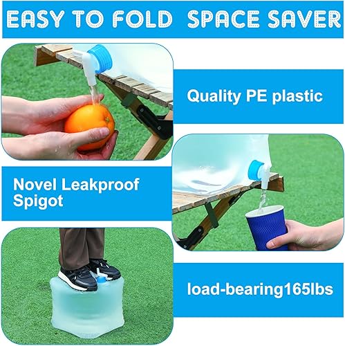 Miniatura 3 de Bokon Paquete de 30 contenedores de agua plegables de 5.3 galones con espiga, contenedor de almacenamiento de agua para campamento, contenedor de