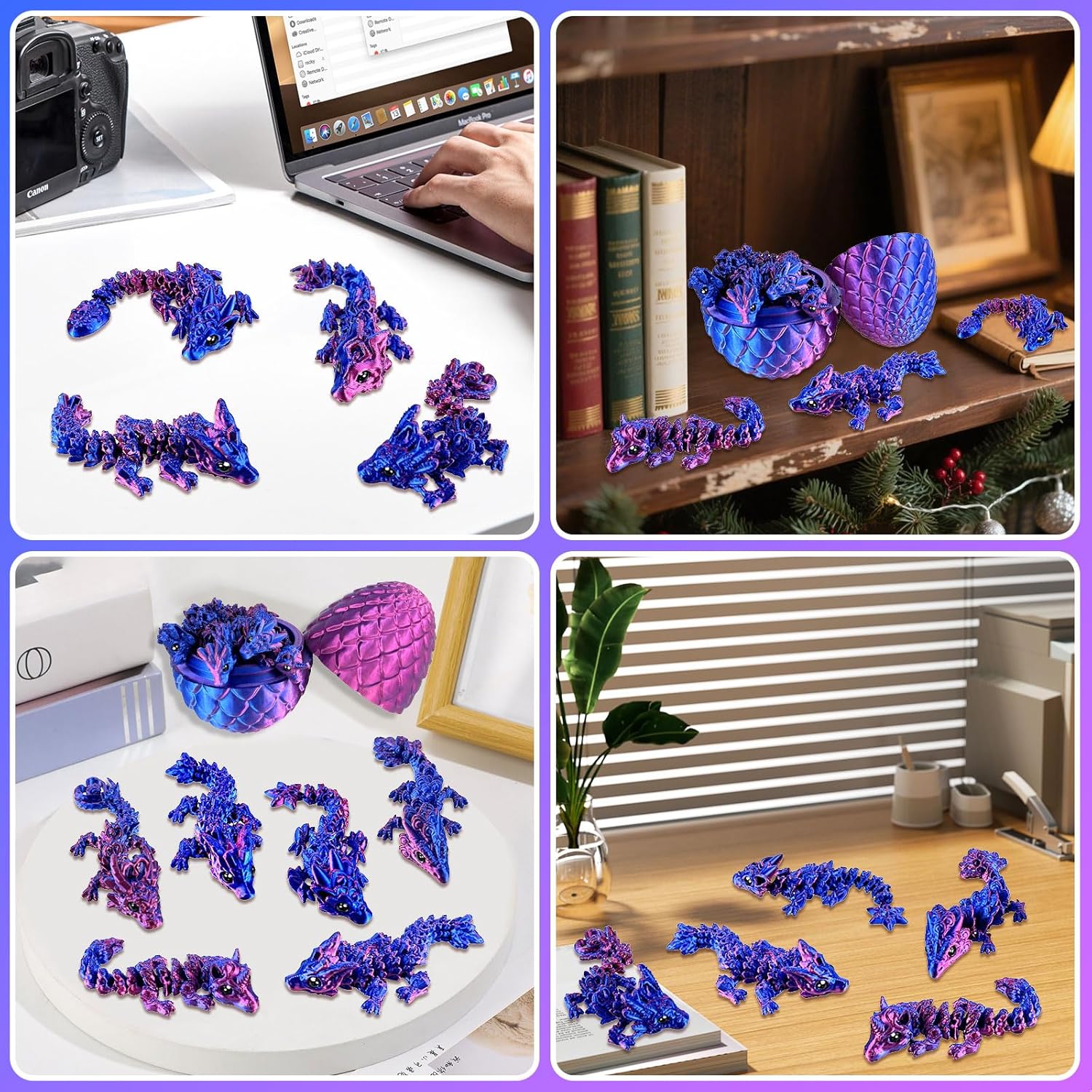 3D Printed Egg with 12 Pcs Small Fidget Dragon Inside , Mini Dragons with Eye，Cute Stress Relief 3-d Printer Animal Toy for Home & Office Decoration, Easter Basket Stuffers Animals Set (LSZ)