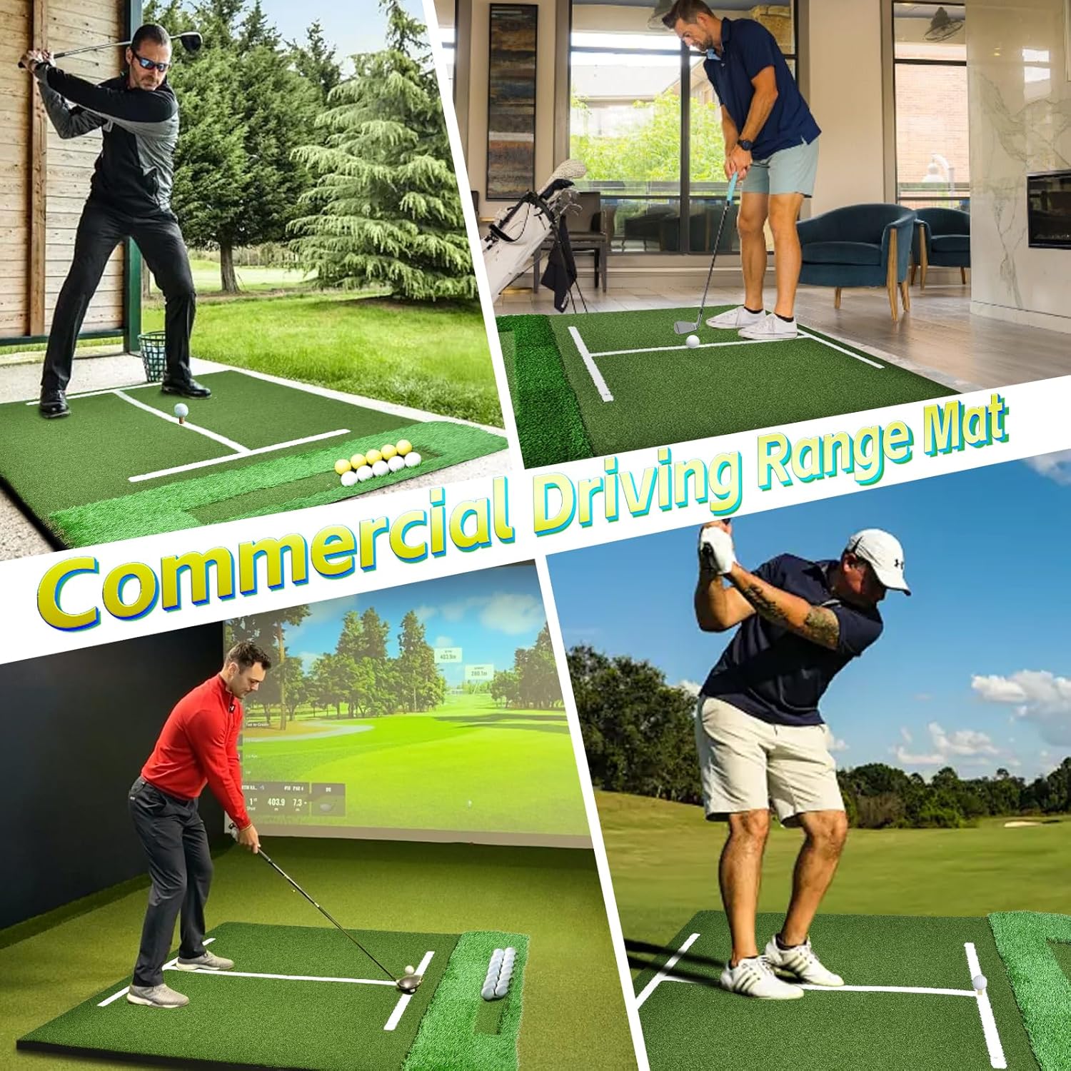 (Enlarged×Thickened) Golf Mat 31mm/36mm, 5x4ft/5x5ft Dual-Turf Golf Hitting Mat with Ball Tray for Indoor Outdoor, Heavy Duty Commercial Golf Mat, High-Elasticity Golf Practice Mat for Simulator