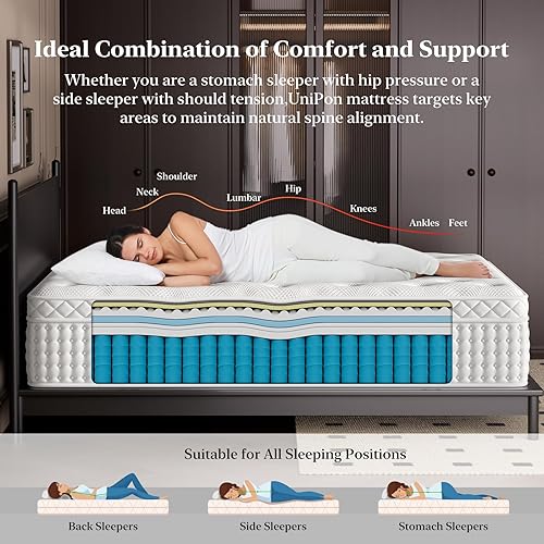 Miniatura 4 de BedStory Colchón firme de tamaño King de 14 pulgadas, colchón híbrido de lujo en una caja para presión zonificada y alivio del dolor, colchones para