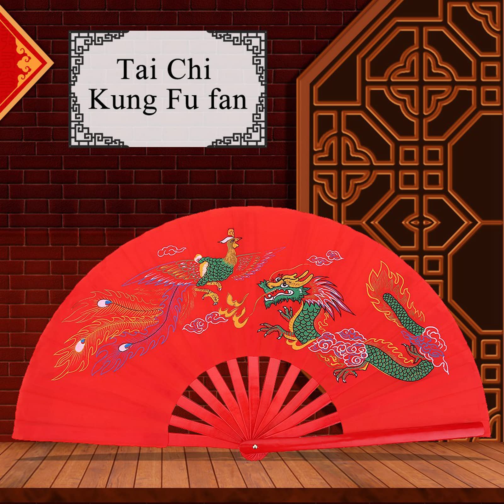 Ventaglio di Tai Chi, Ventaglio Cinese Rosso Ventaglio di bambù di Kung Fu Ventaglio di Tai Chi della Mano Destra per L'allenamento dei Fan di Kung Fu di Danza