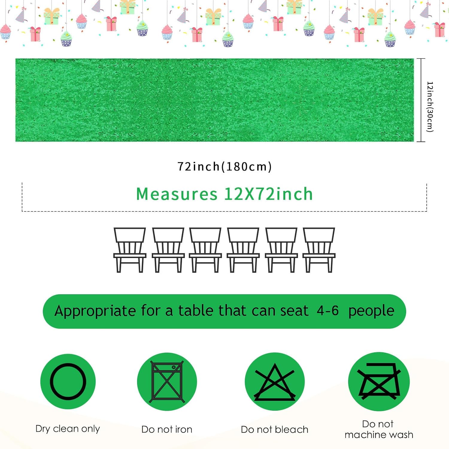 B-COOL Green Sequin Table Runner: 8 Pack 12x72 Inch Glitter Party Table Runners for Wedding Birthday Engagement Dining St. Patrick's Day Table Decorations