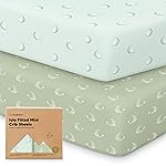 Pack and Play Sheets Fitted - 2-Pack Mini Crib Sheets for Pack N Play Mattress 38x26, Soft & Cozy, Neutral Toddler Playard Bedding, Snug Fitted Mini Baby Crib Mattress Cover Boy, Girl (Lunaris)