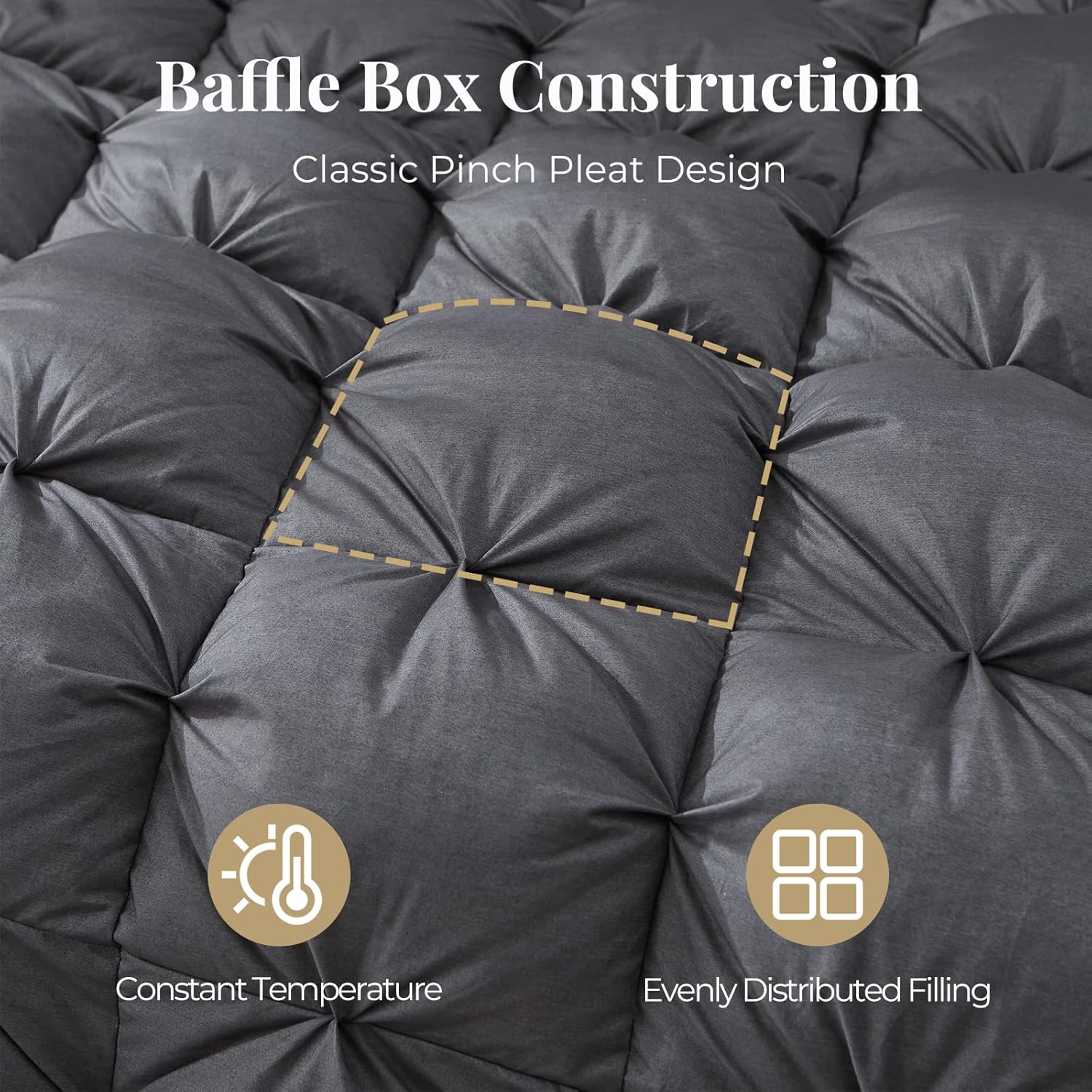 Homyrium Pinch Pleat Goose Feathers Down Comforter Queen Size All Season Medium Warmth 750+ Fill Power Grey Fluffy Ultra-Soft Duvet Insert with Corner Tabs (90x90, 48 Oz) : Home & Kitchen