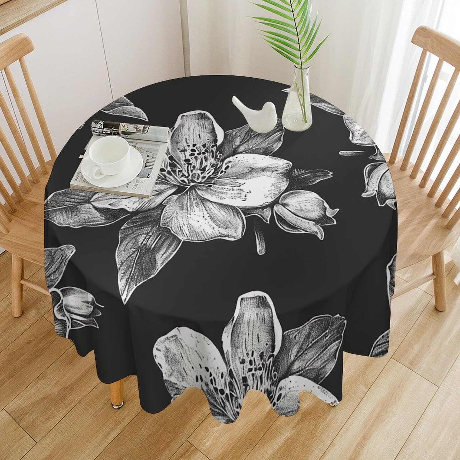Nappe ronde imperméable 152 cm lavable motif floral pour fête