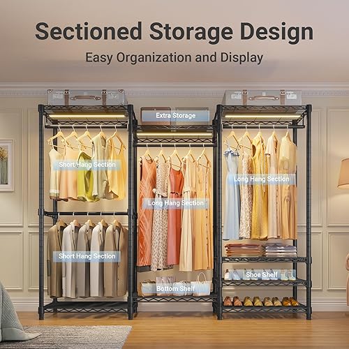 Miniatura 4 de VIPEK V5L - Perchero de ropa resistente con luz LED regulable, 3000 K blanco cálido, armario portátil independiente de metal para colgar ropa, carga