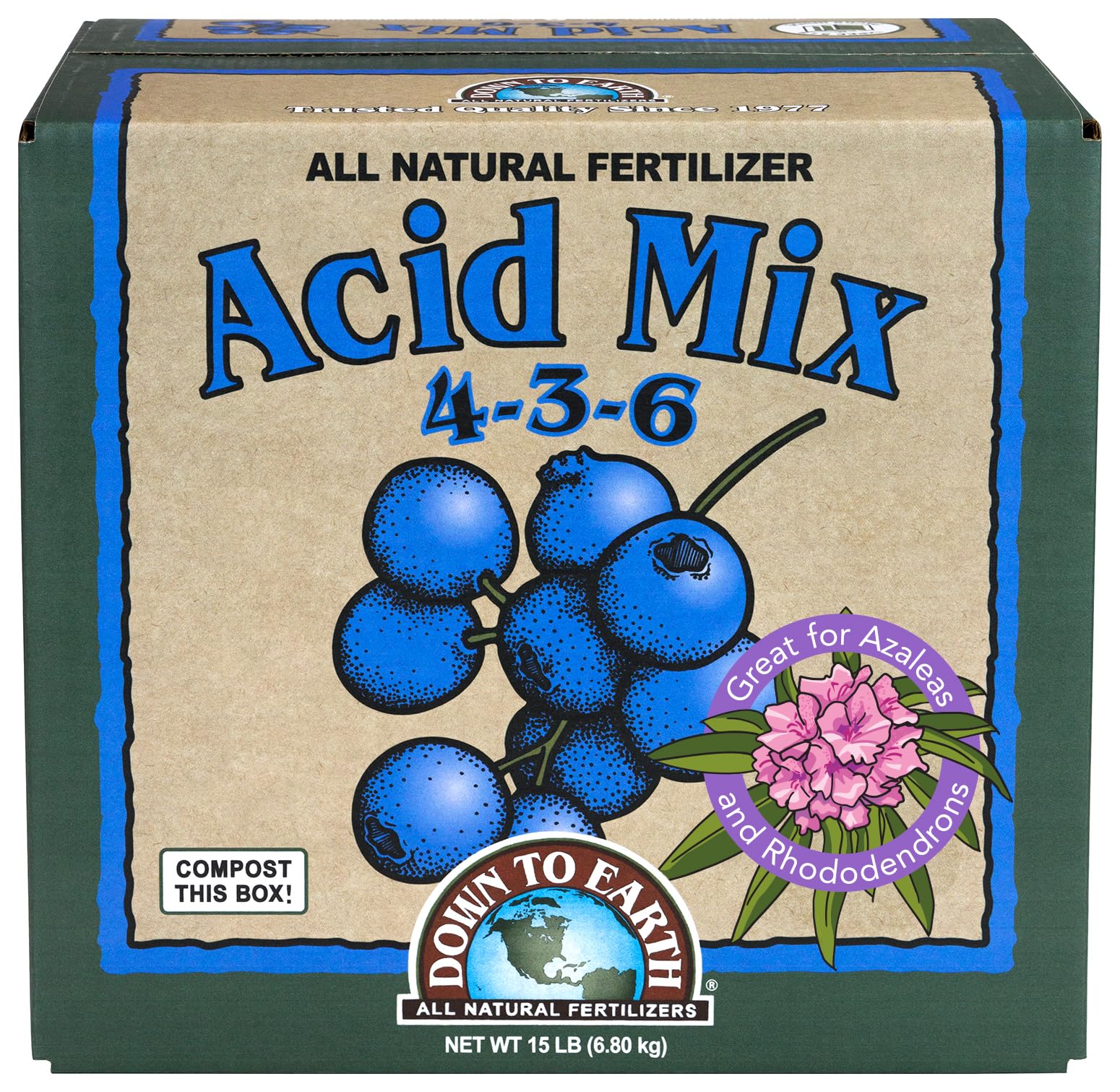 Organic Acid Mix - Plant Food for Blueberries, Raspberries, Azaleas and Rhododendrons 4-3-6, 15 lb