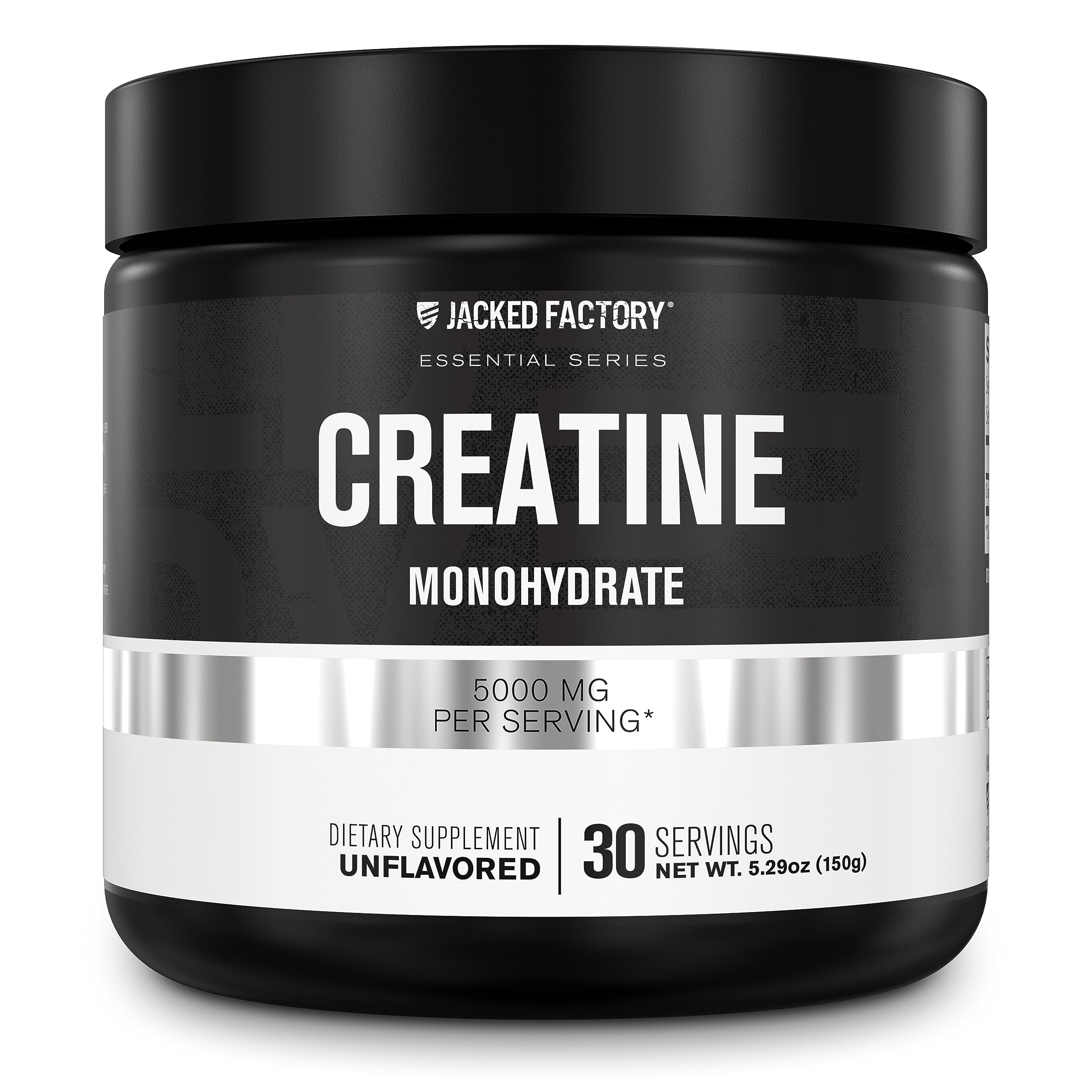 Jacked Factory Creatine Monohydrate Powder 150g - 5g Daily Creatine Supplement for Men and Women, Vegan-Friendly, Third-Party Tested - 30 Servings, Unflavored