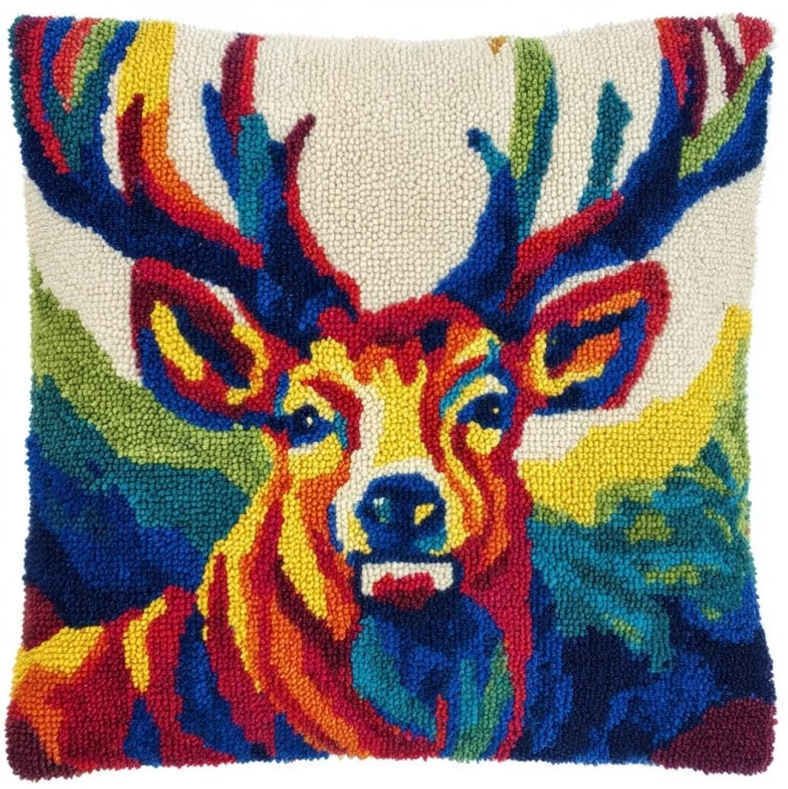 WallustrioaW Latch Hook Kits for Adults 17x17in,Colorful Reindeer