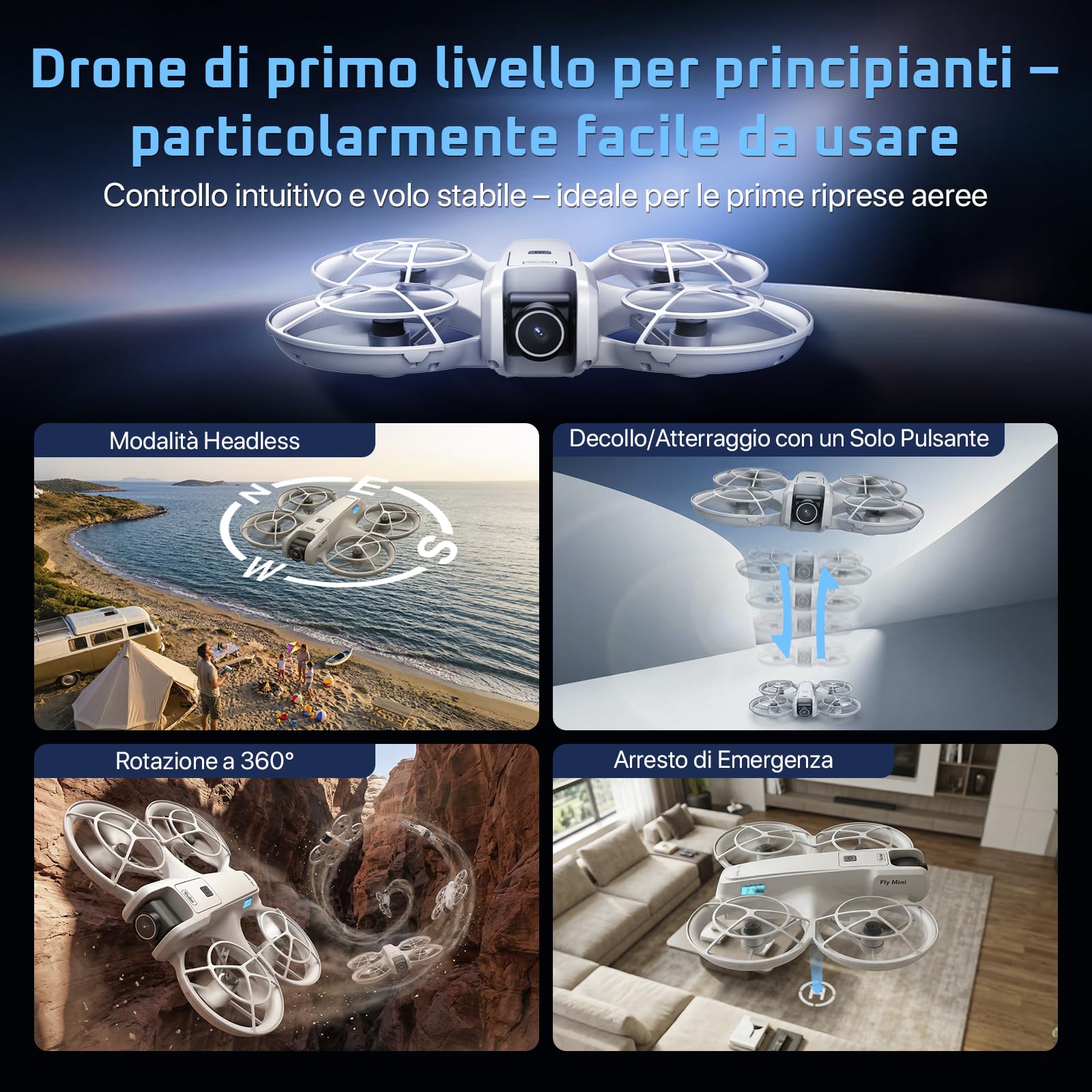 Mini Drone Rollei Fly Mini Droni con Fotocamera 720P Drone Quadricottero con Modalità senza Testa 360° Rotazione Telecomando e APP Meno di 250 g per Principianti e Appassionati Droni-Drones-Fotocamera