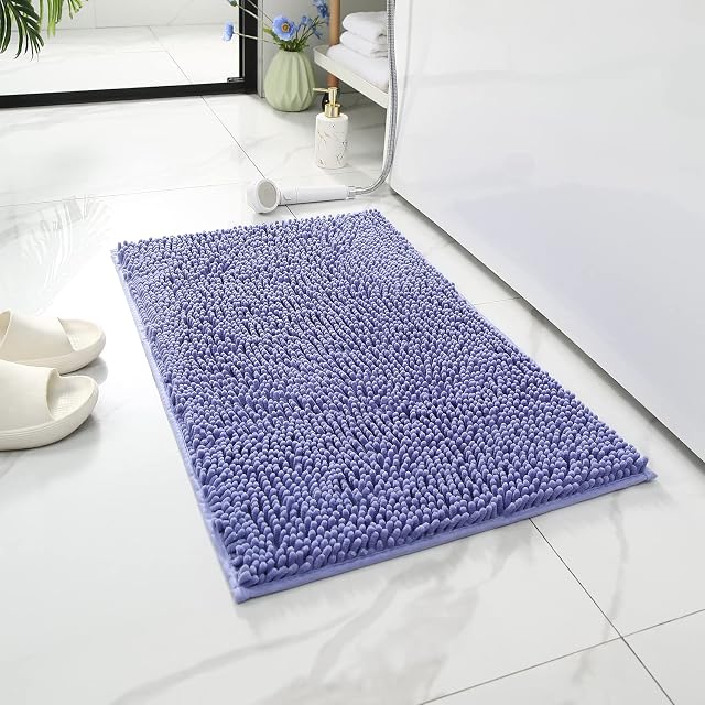 Rainberg Non slip Bathroom Mat,Absorbent and Soft Chenille Bathroom Rug, Machine Washable, Comfortable Floor Mat for Bathtub Toilet Shower Room (40 x 60cm, Blue)