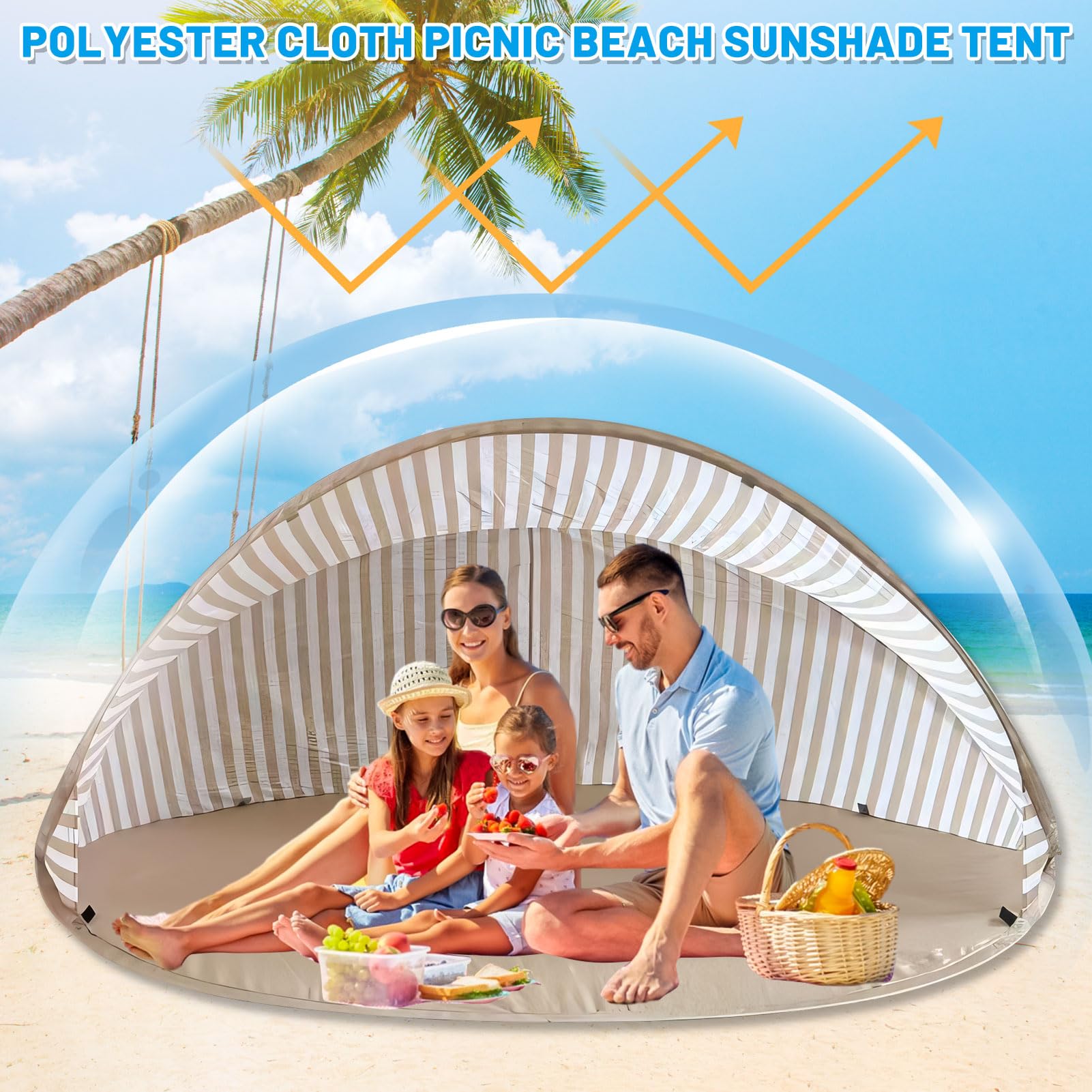 Tente de plage Pop Up pour 3 à 4 personnes, avec protection UV 50+, portable, automatique, coupe-vent, avec sac de transport et sardines, pour la famille, le camping, le jardin, kaki