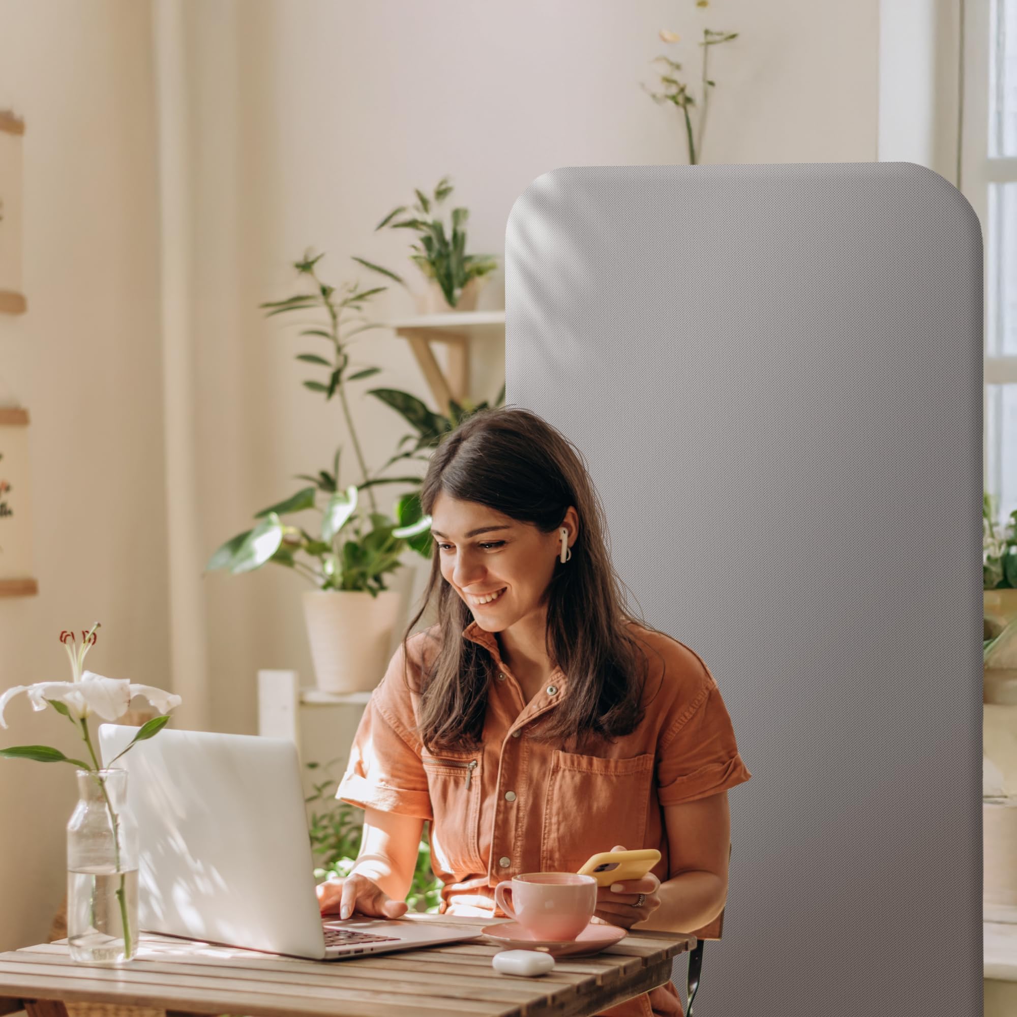 DECOLAB Standing Wall Room Dividers, Portable Partition for Room Separation, Studio, Office, Bedroom, Pinnable Magnetic Frame, 29"x65", Sterling