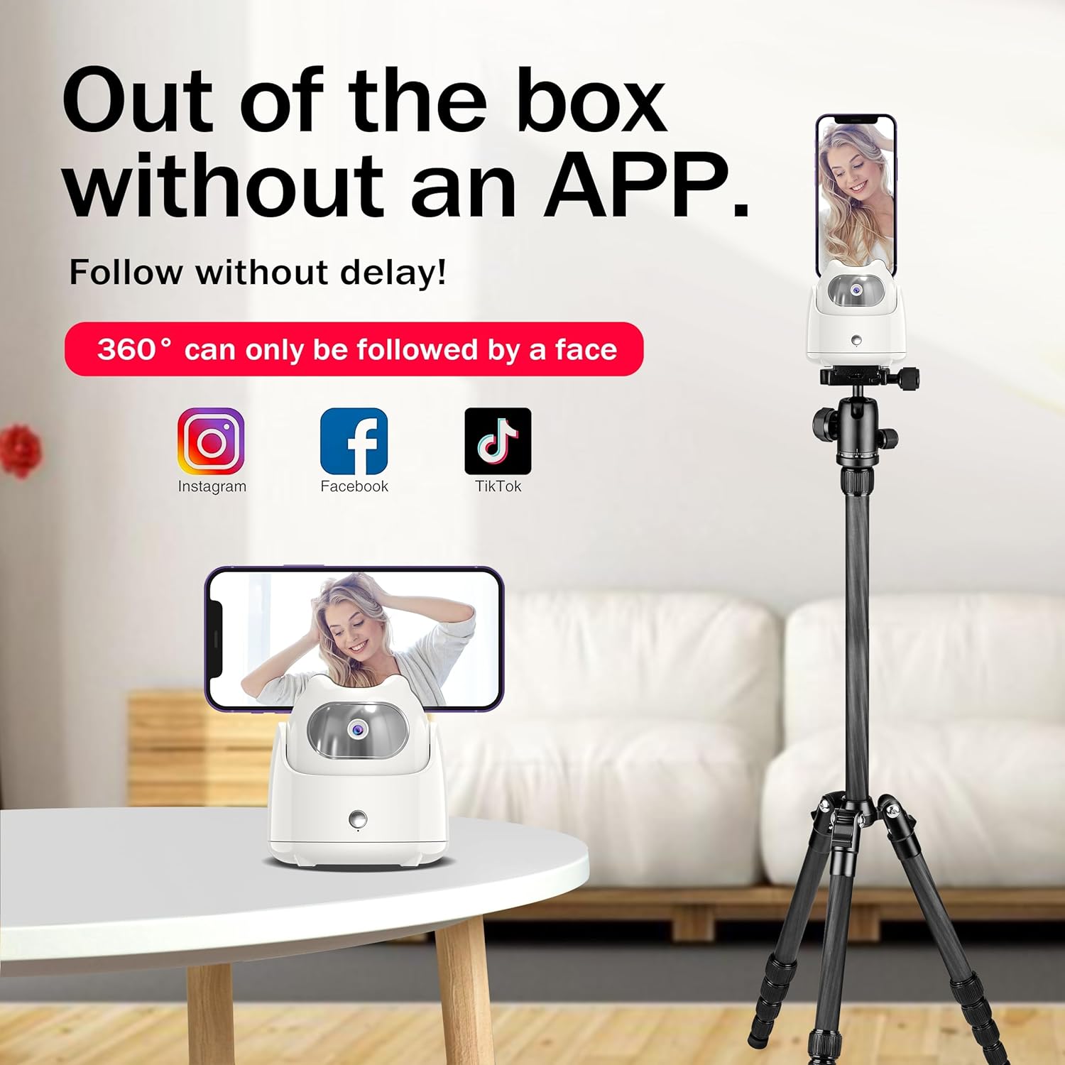 Auto Face Tracking Tripod - 360° Rotation Auto Tracking Phone Holder, No App, Phone Camera Mount with Remote and Gesture Control, Battery Operated Smart Shooting Holder for Live Vlog Tiktok(White)