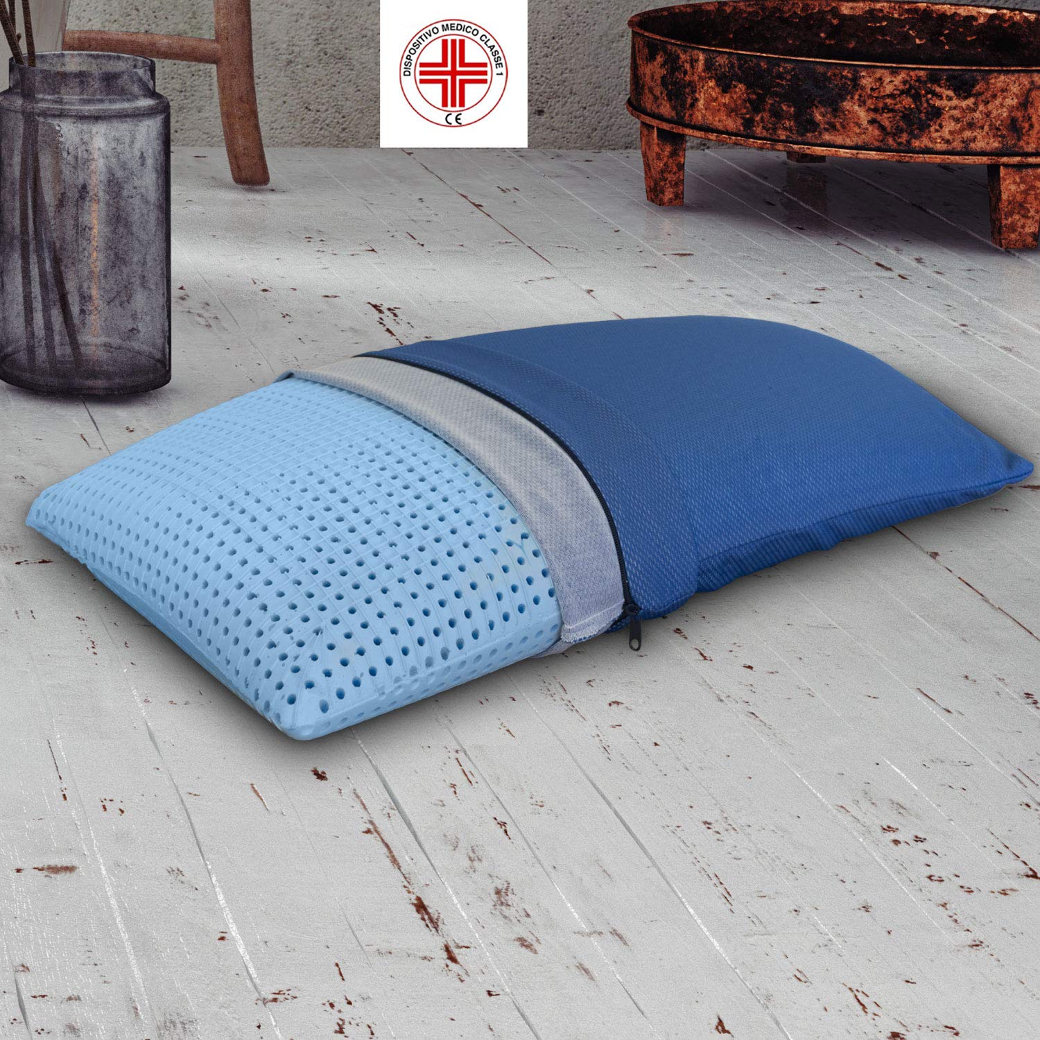 Sleepys Coppia Cuscini Nemo in Memory Foam Polar Gel, 74x42 Alto 13 cm Ortopedico saponetta Forato rinfrescante, Dispositivo Medico con Fodera in Jersey 100% Cotone