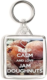 Keep Calm and Love Jam Doughnuts - Square Keyring
