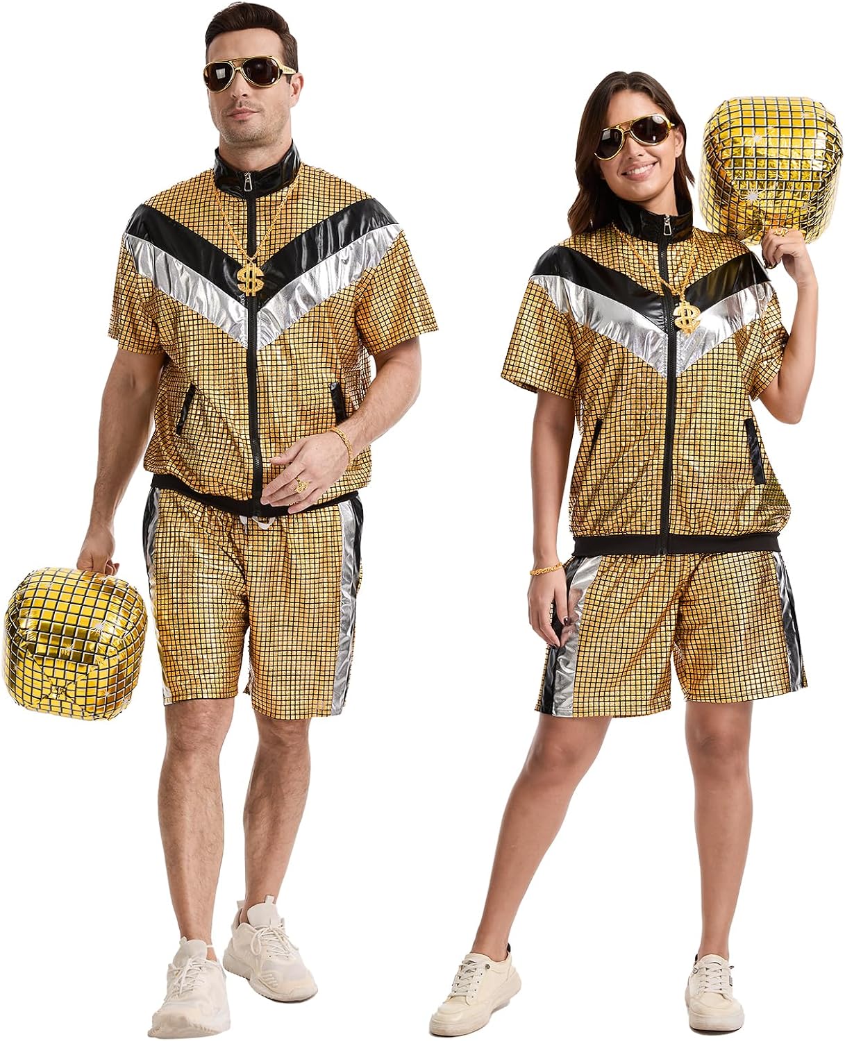 80s 90s Disco Outfits for Men Women, Retro Hip Hop Outfit Set with Accessories, Disco Costume for Couples Party