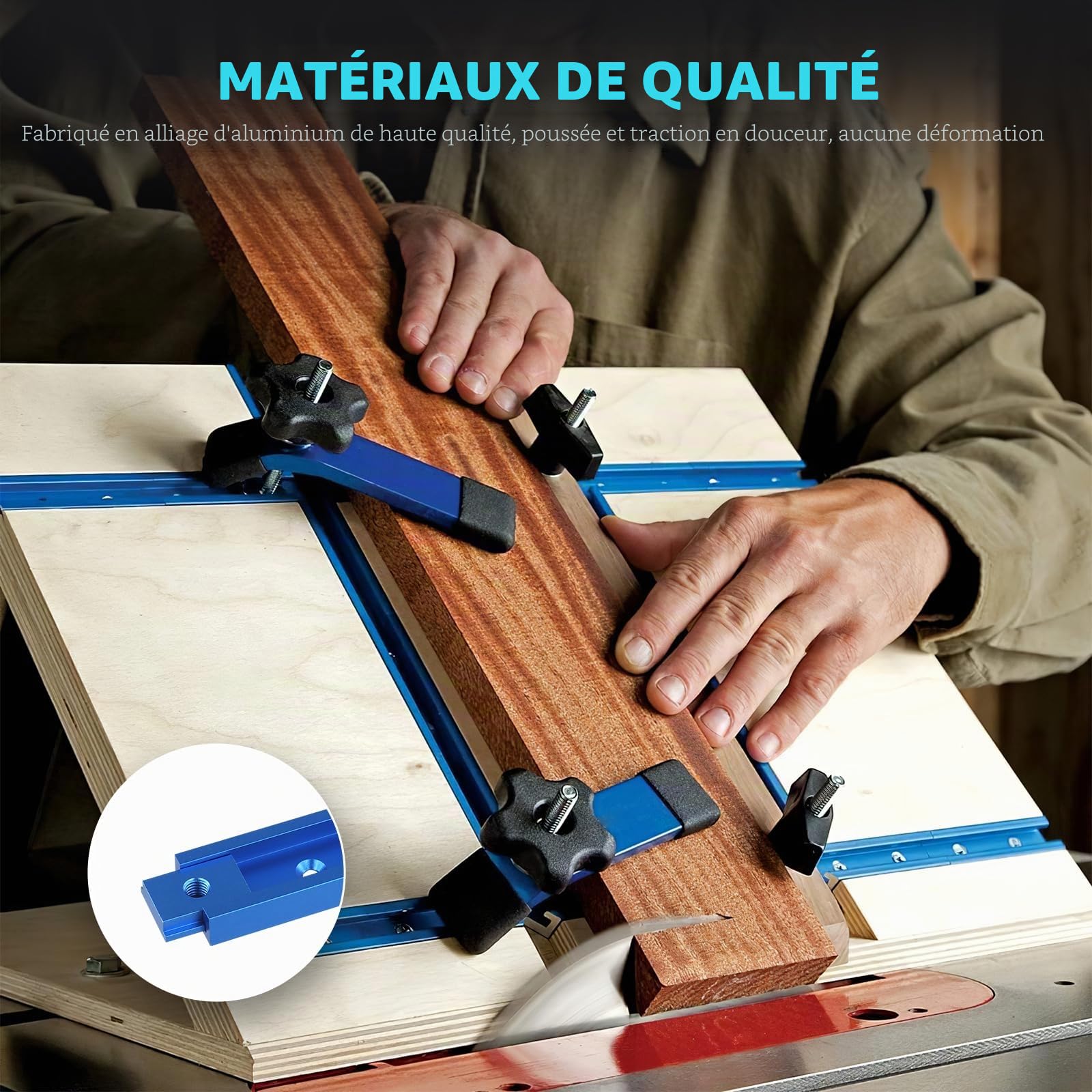 2 Rail de Guidage en T-track de 400mm, Rail en T en Aluminium, rail de montage en T avec 8 vis autotaraudeuses en aluminium, 2 poignées en plastique M8, et écrou de glissière T M8/M6