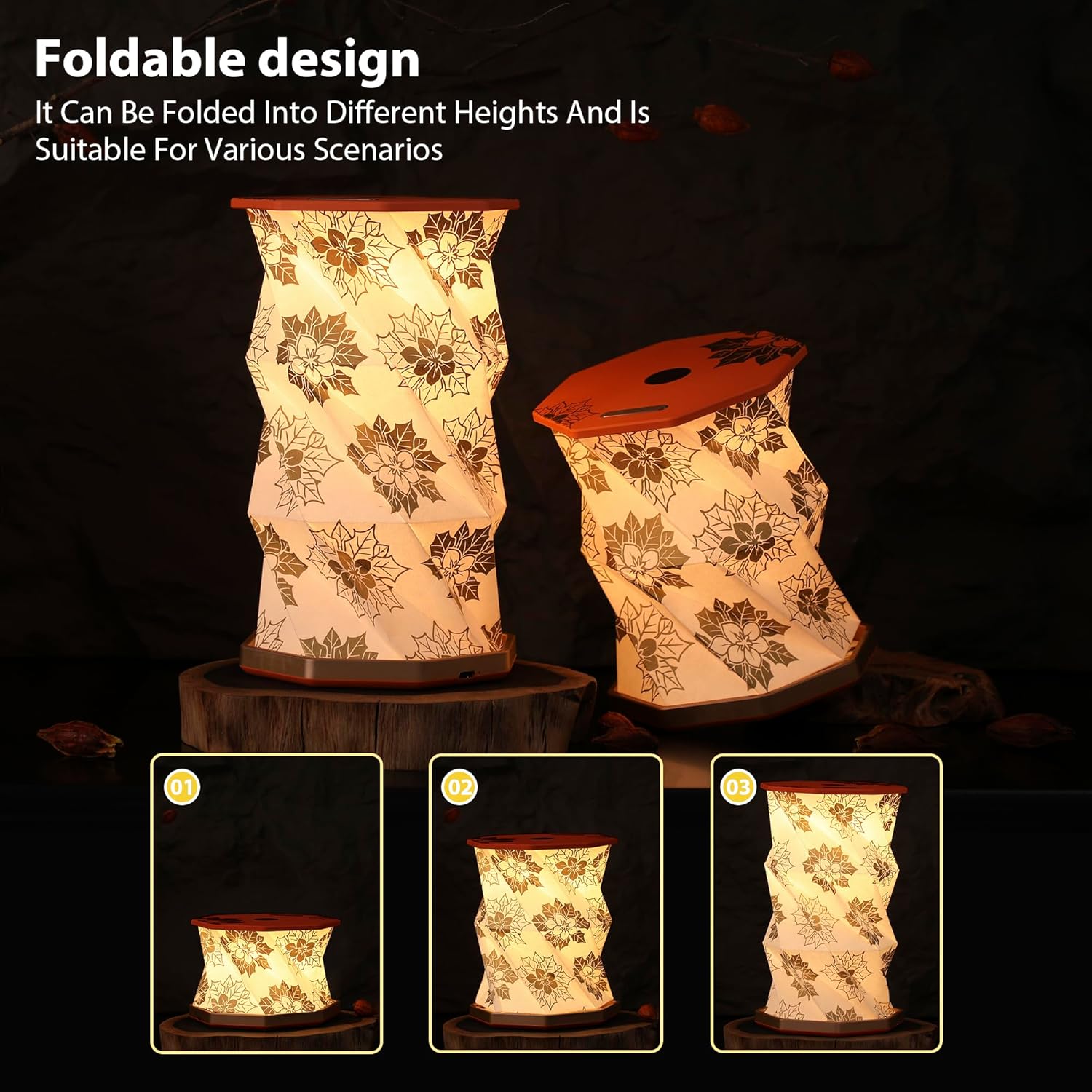 Birthday Flower Folding Rotating Lamp - December Christmas Rose, Rechargeable Folding Paper Light, Elegant Gift Box – Ideal Anniversary, Birthday Gift for Women, Mom, Sister, Grandma