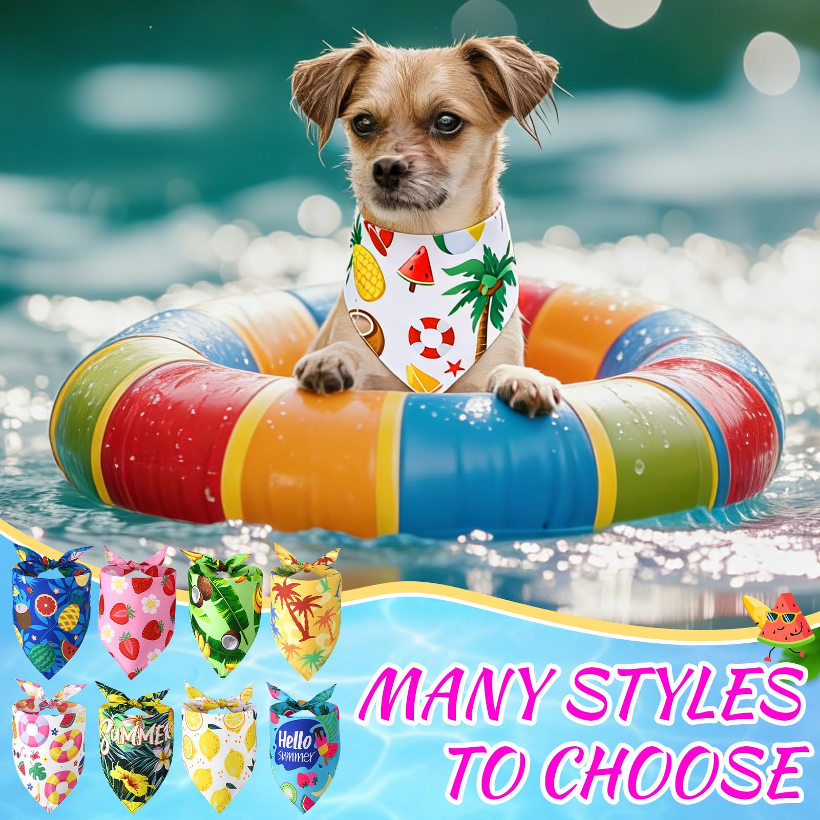 Lot de 100 bandanas d'été hawaïens en vrac pour chiens de taille moyenne et petite (65 x 45 x 45 cm)