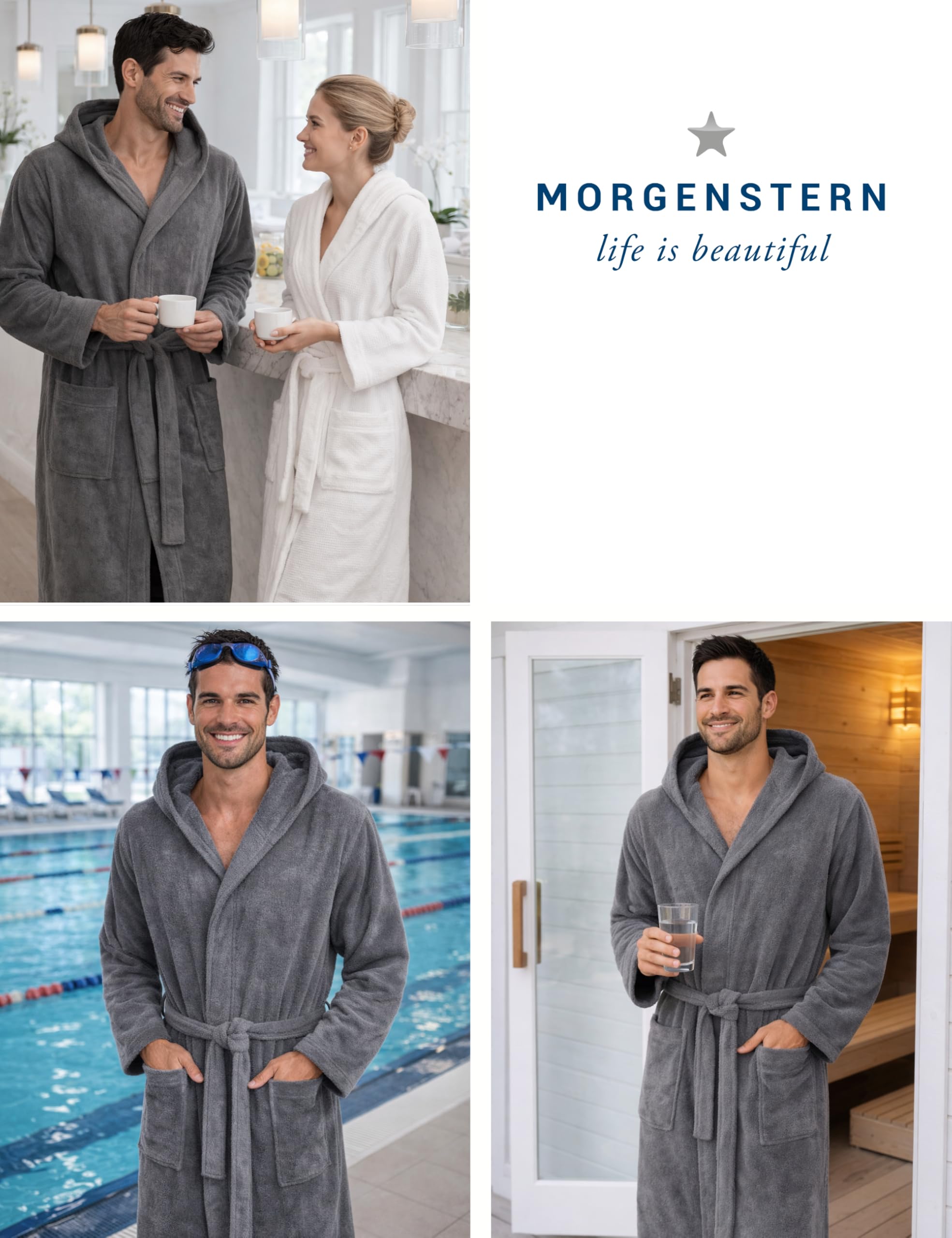 Morgenstern Bademantel Herren Kapuze Frottee 100% Baumwolle Lang Cadiz Salamanca