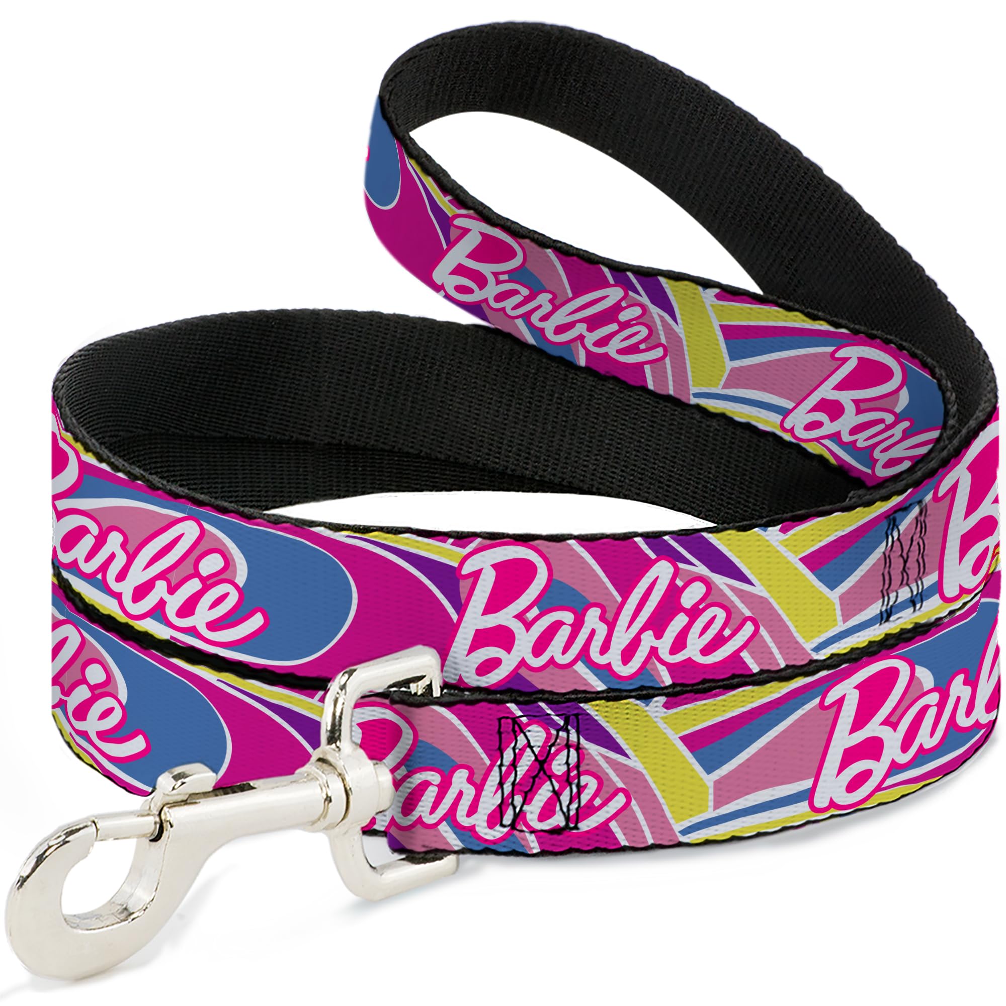 Mattel Pet Leash, Dog Leash, Barbie Script Signature Logo Abstract Multi Color White, 4 Feet Long 0.5 Inch Wide
