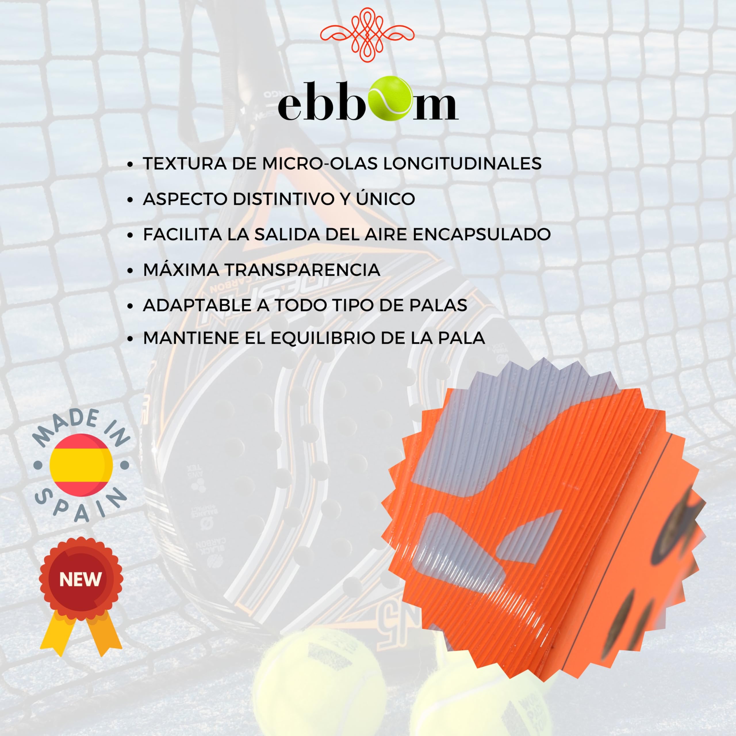 Protector Pala de Padel Transparente Superficie Micro Wave - Incluye Limpiador de Pala - Packs 2/3 - Alta Protección Todas Las Palas - Accesorios Padel - Protector Pala Padel 35x370mm