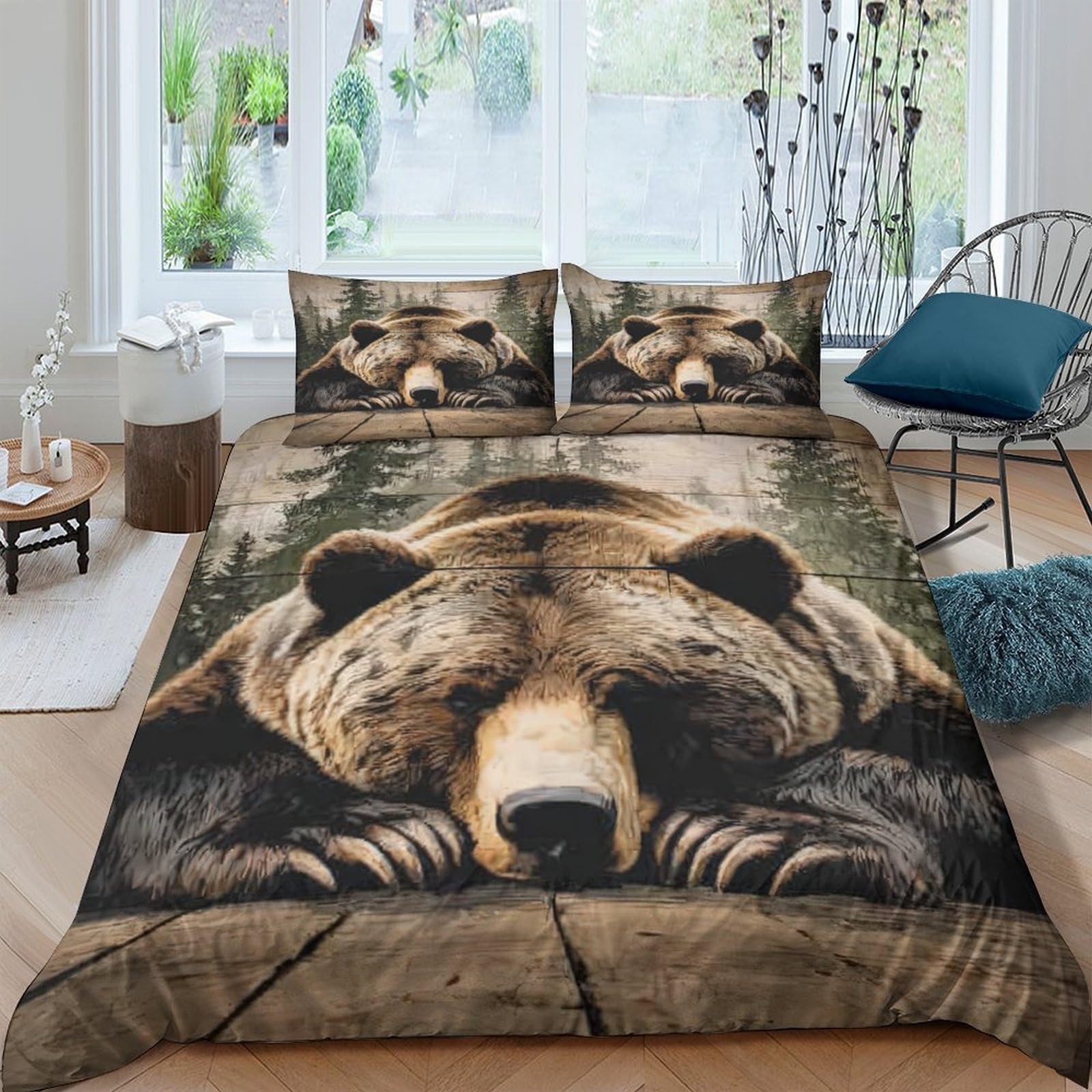 Ctjqhvkz Style-7 3D Printed Brown Bear Fitted Sheet Microfiber Soft Breathable Forest Mattress Cover For Bedroom Dorm Decor Single（135X200cm）