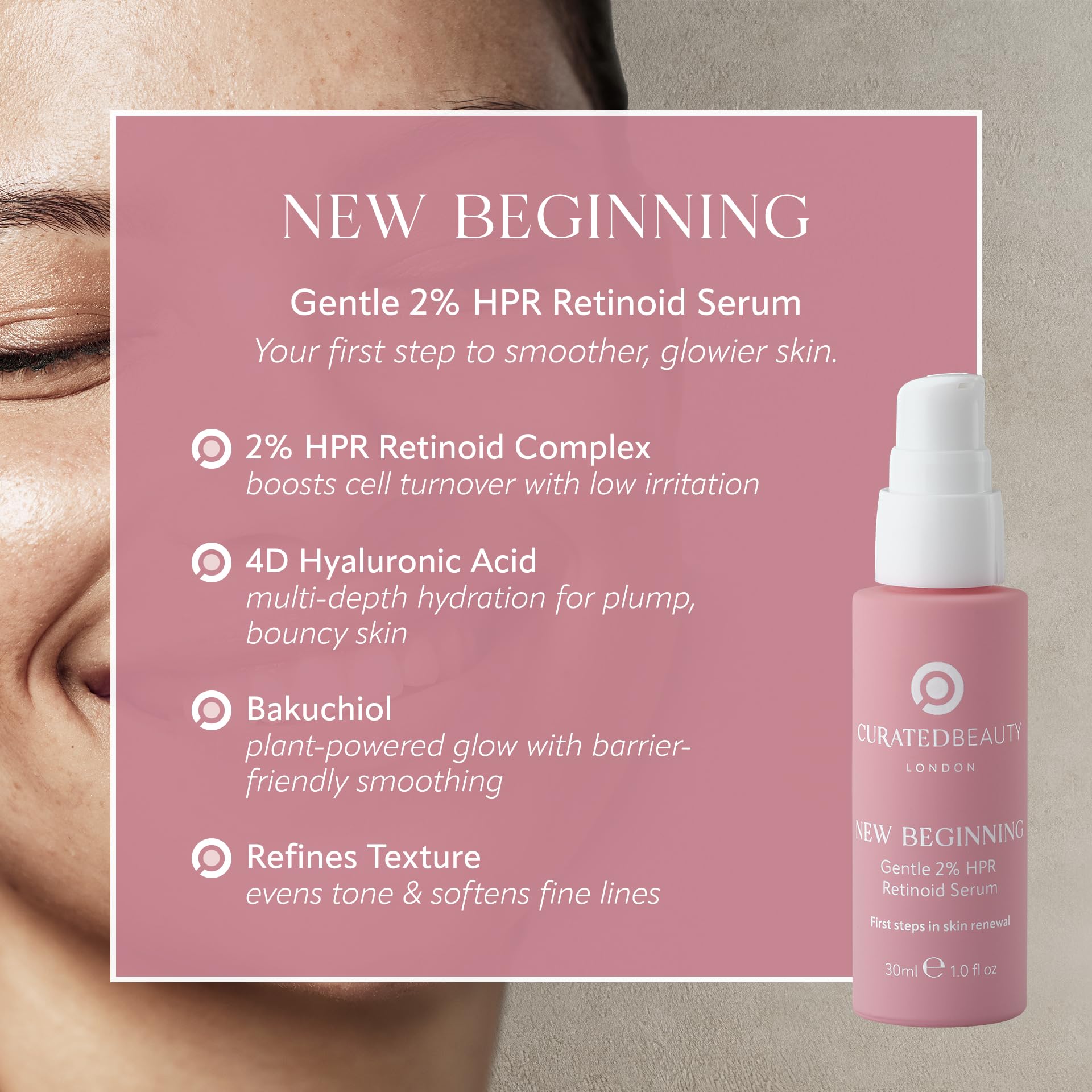 Curated Beauty London New Beginning Gentle Retinoid Serum, 2% HPR, 30ml, Unscented, 30 ml (Pack of 1) - Image 2