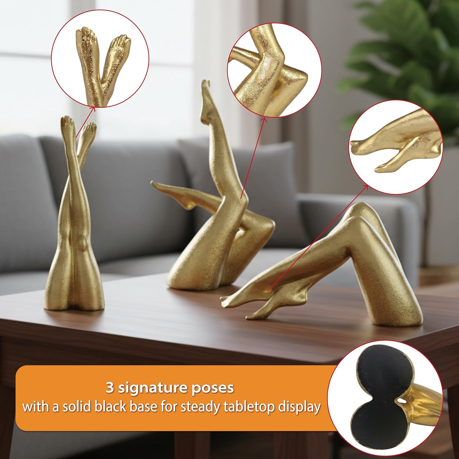 DECOUE Gold Leg Sculpture, Home Decor Resin Leg Statue Decoration, Gold Room Shelf Decor, Elegant Outdoor Indoor Decorative Objects for Coffee Table, Cabinet, Desk, Cross-Up Leg