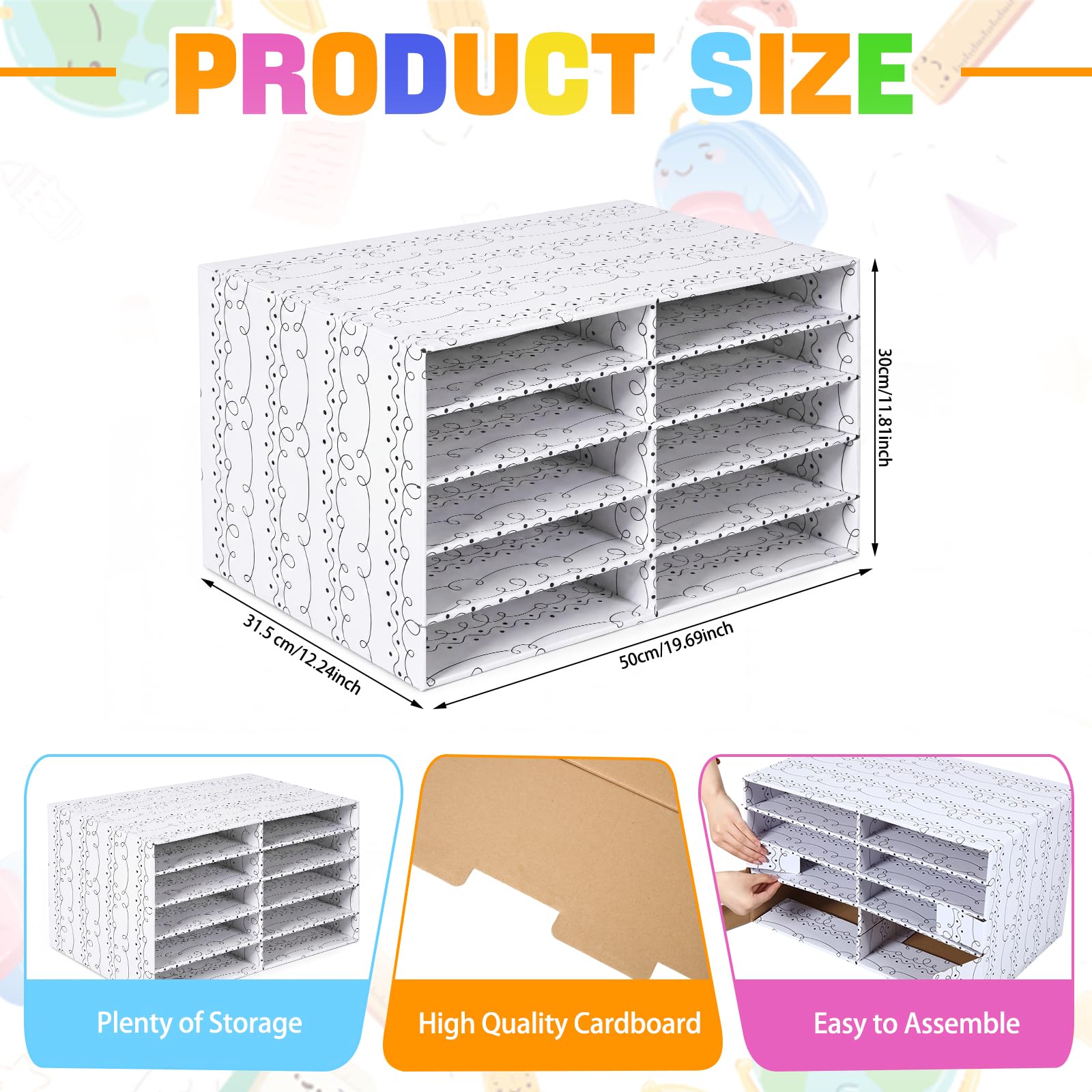 Ripeng 2 Stück Klassenzimmer Papieraufbewahrung Organizer Konstruktion Schnörkel und Punkte Papieraufbewahrung Desktop Briefkasten Aktenordner Literatur Karton Organizer für Home Office Schule, 50 x