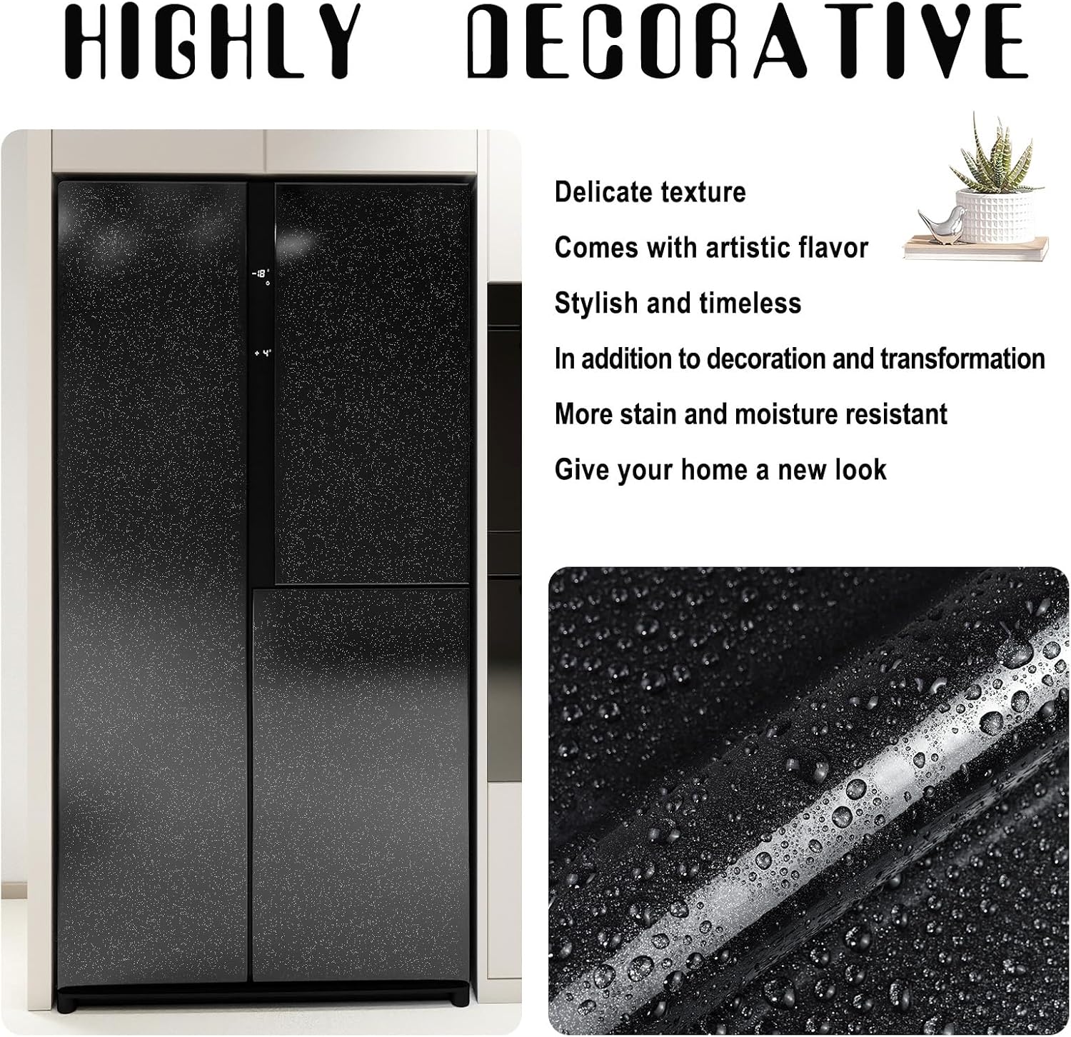 Amiya Black Glossy Contact Paper Shiny Peel and Stick Wallpaper Self-Adhesive for Countertops, Furniture, Cabinets, Waterproof, Removable, Easy to Apply, Decorative Vinyl WrapA Set of15.7”X472”