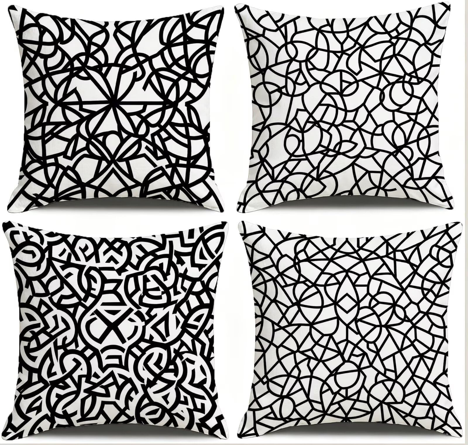 Cojines Exterior En Blanco Y Negro Funda Almohada 45x45 Juego de 4, Cod-493