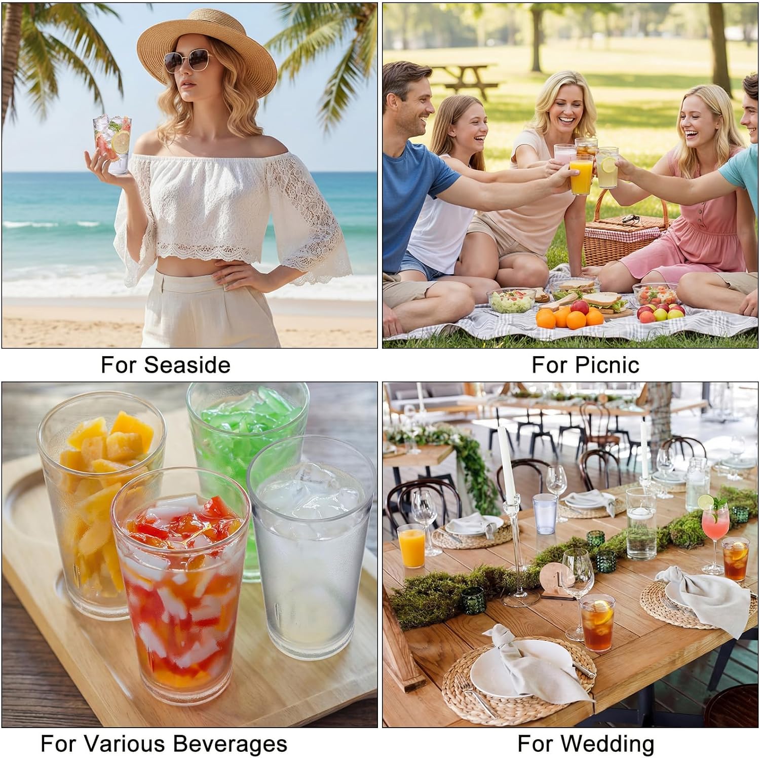 Gerrii 28 Pcs Clear Plastic Tumblers Drinking Cups Reusable Unbreakable Juice Acrylic Glasses Dishwasher Safe Plastic Glasses for Adults Picnic Party Kitchen (5 oz,Vintage)