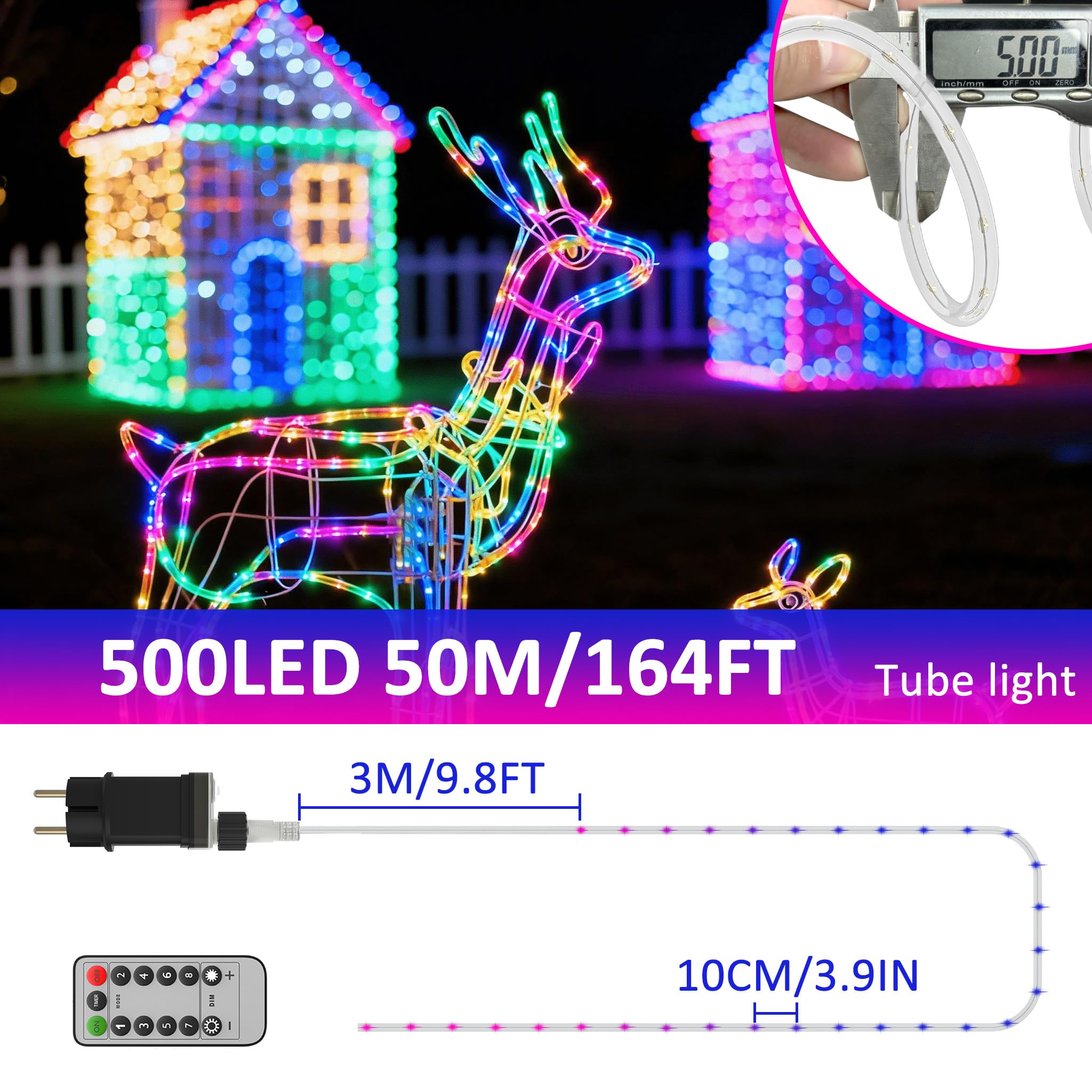 ACXIN Guirlande lumineuse d'extérieur de 50 m avec 500 LED IP44 étanche - Guirlande lumineuse d'extérieur avec télécommande - Pour jardin, fête, mariage - Multicolore
